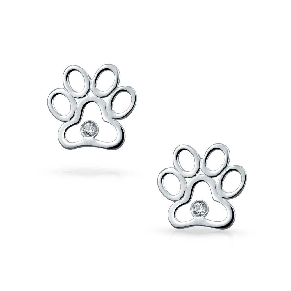 Black & White CZ Dog Cat Puppy Pet Paw Necklace & Earrings Set Sterling Silver - Image 5