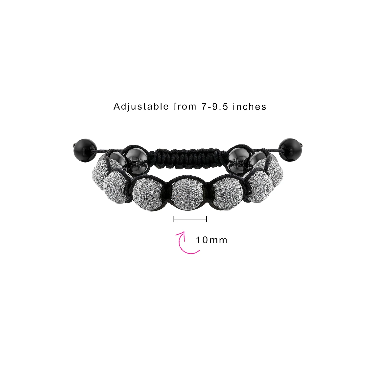 Black White Gold Tone Chain Crystal Ball Link Bracelet  Cord - Image 10