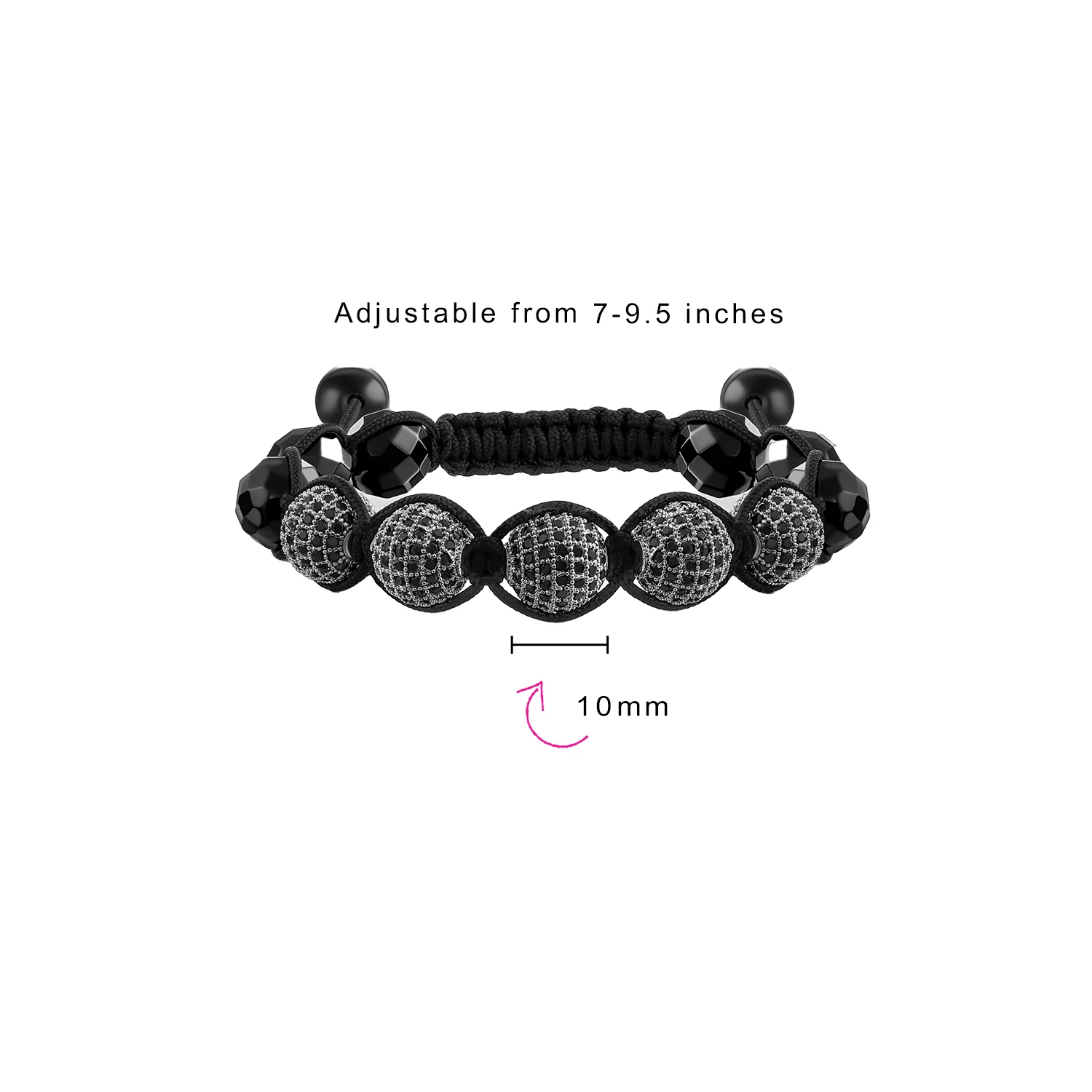 Black White Gold Tone Chain Crystal Ball Link Bracelet  Cord - Image 11
