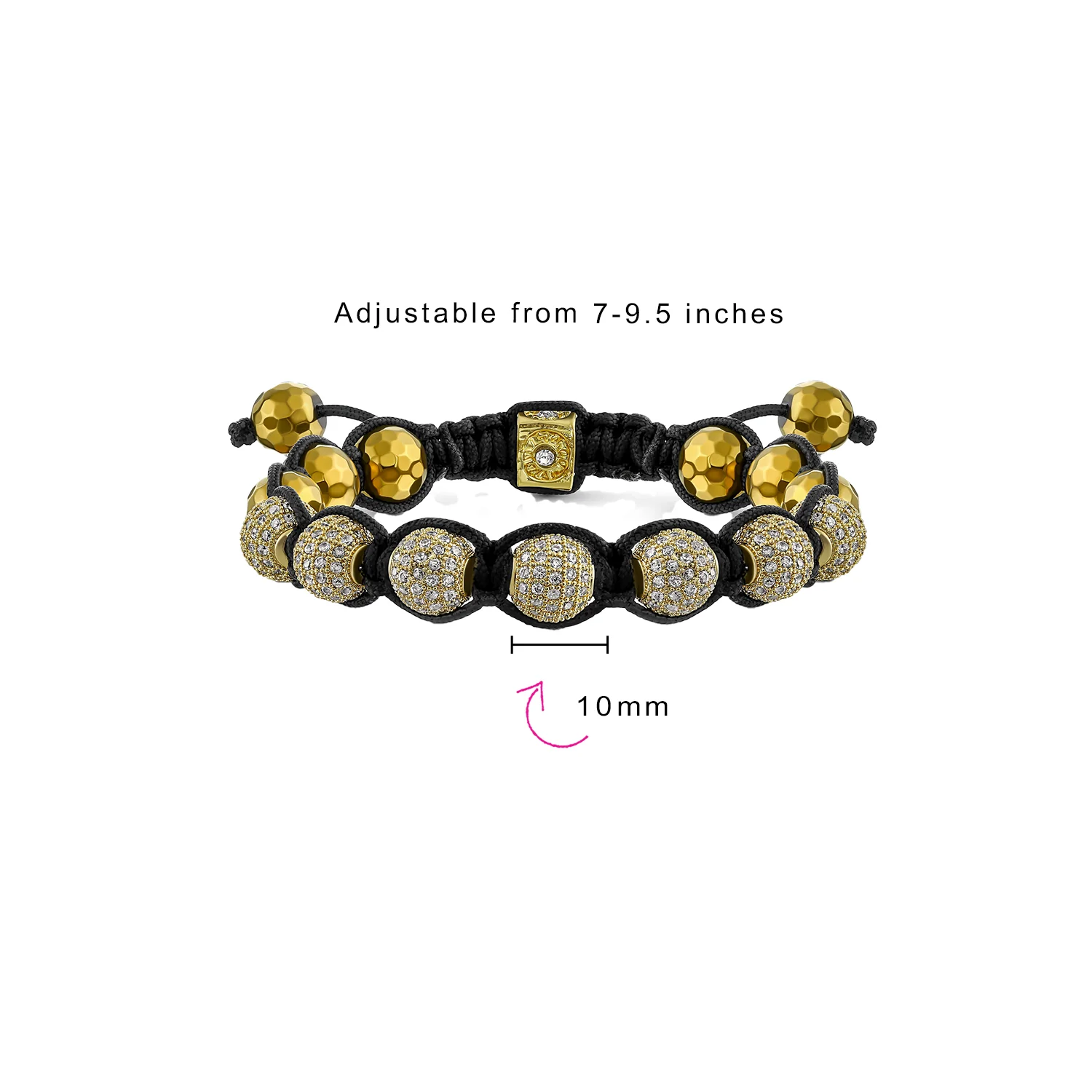 Black White Gold Tone Chain Crystal Ball Link Bracelet  Cord - Image 12