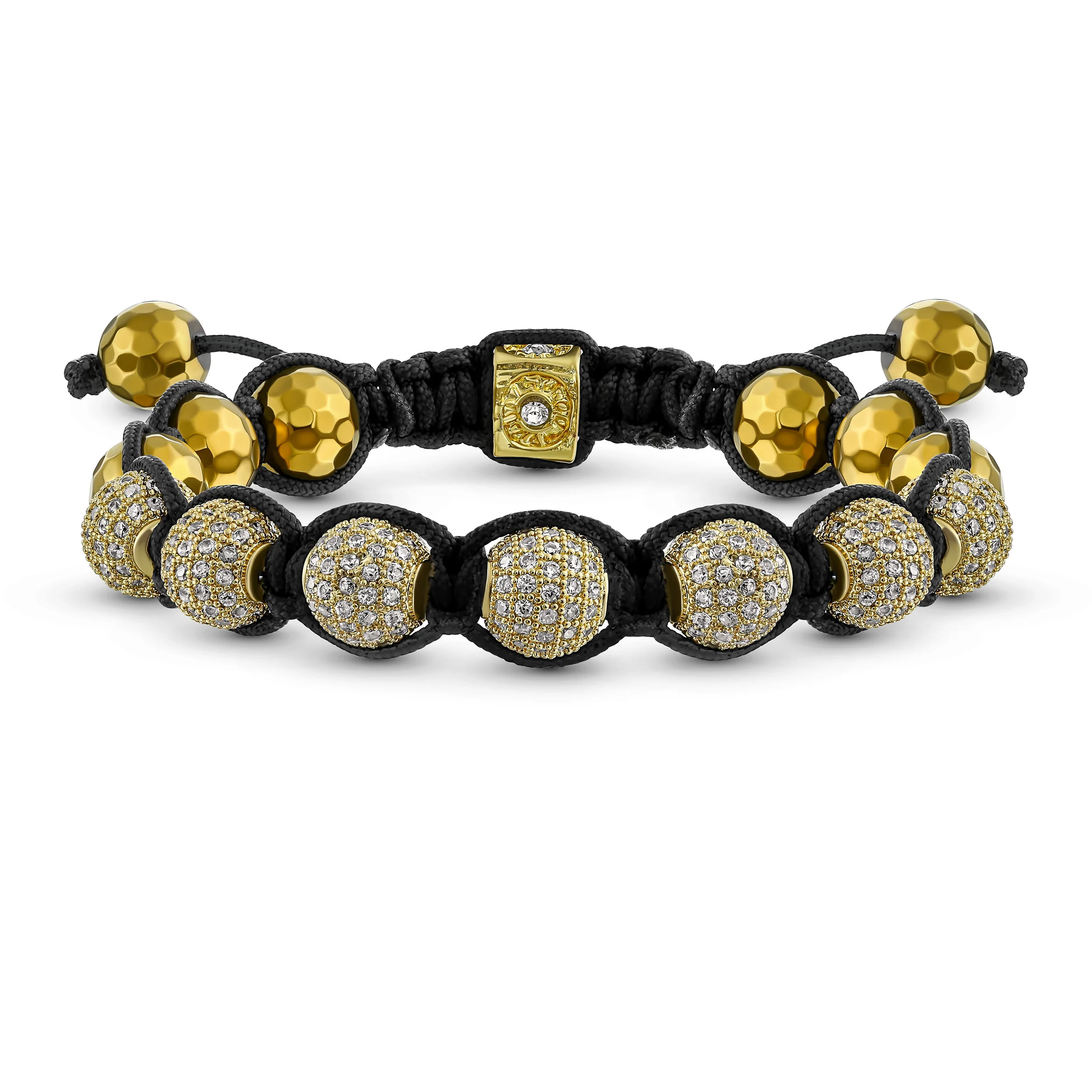 Black White Gold Tone Chain Crystal Ball Link Bracelet  Cord - Image 3