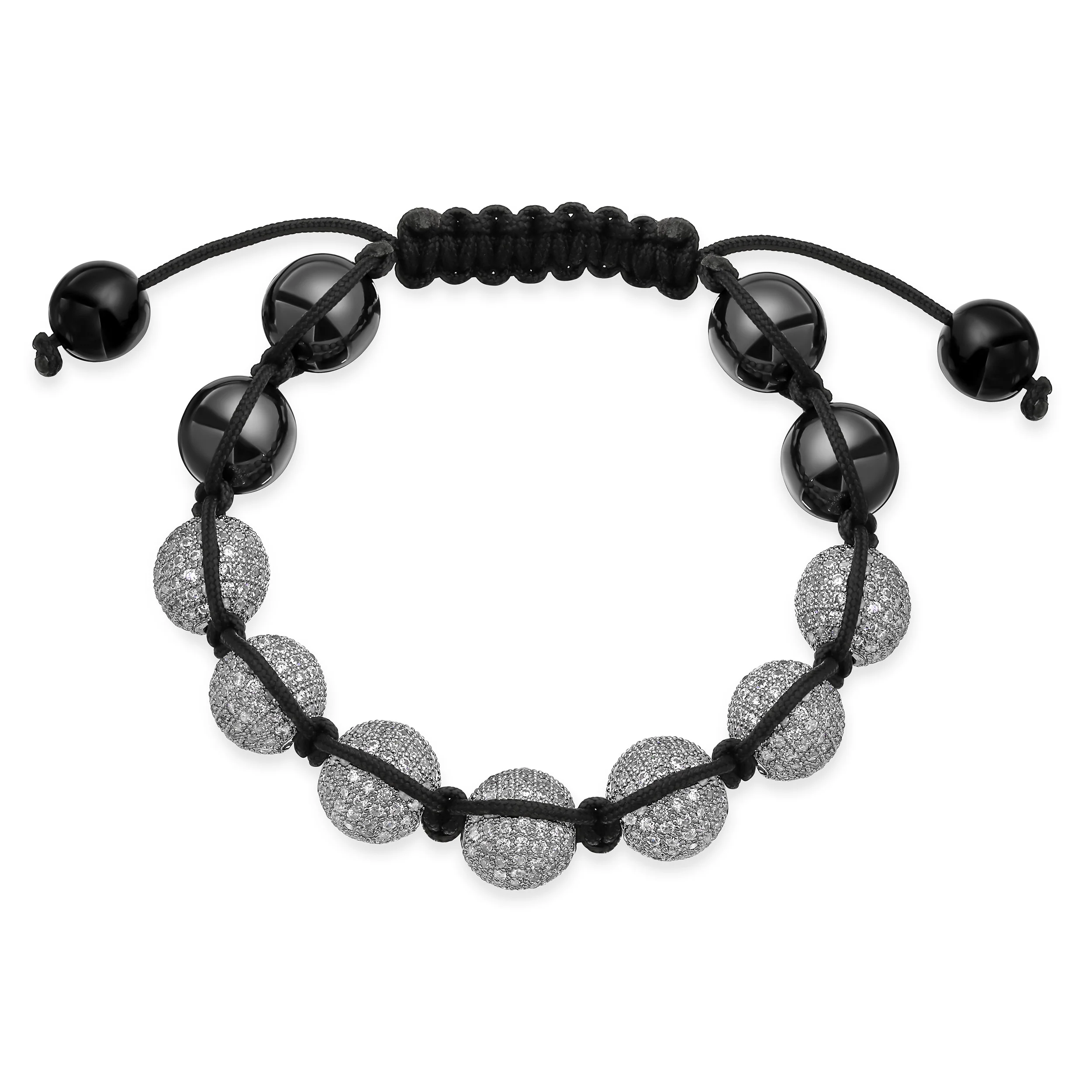 Black White Gold Tone Chain Crystal Ball Link Bracelet  Cord - Image 4