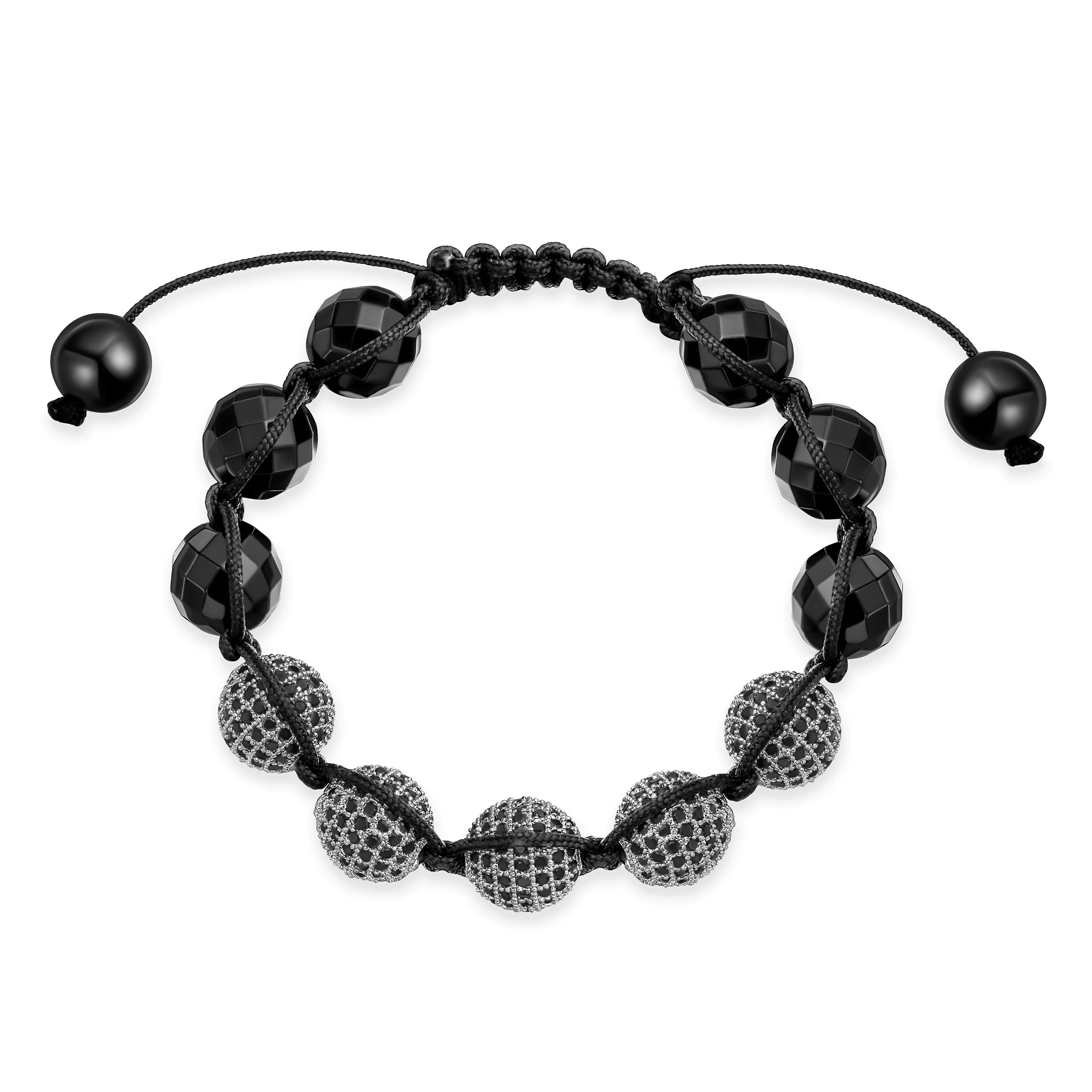 Black White Gold Tone Chain Crystal Ball Link Bracelet  Cord - Image 5