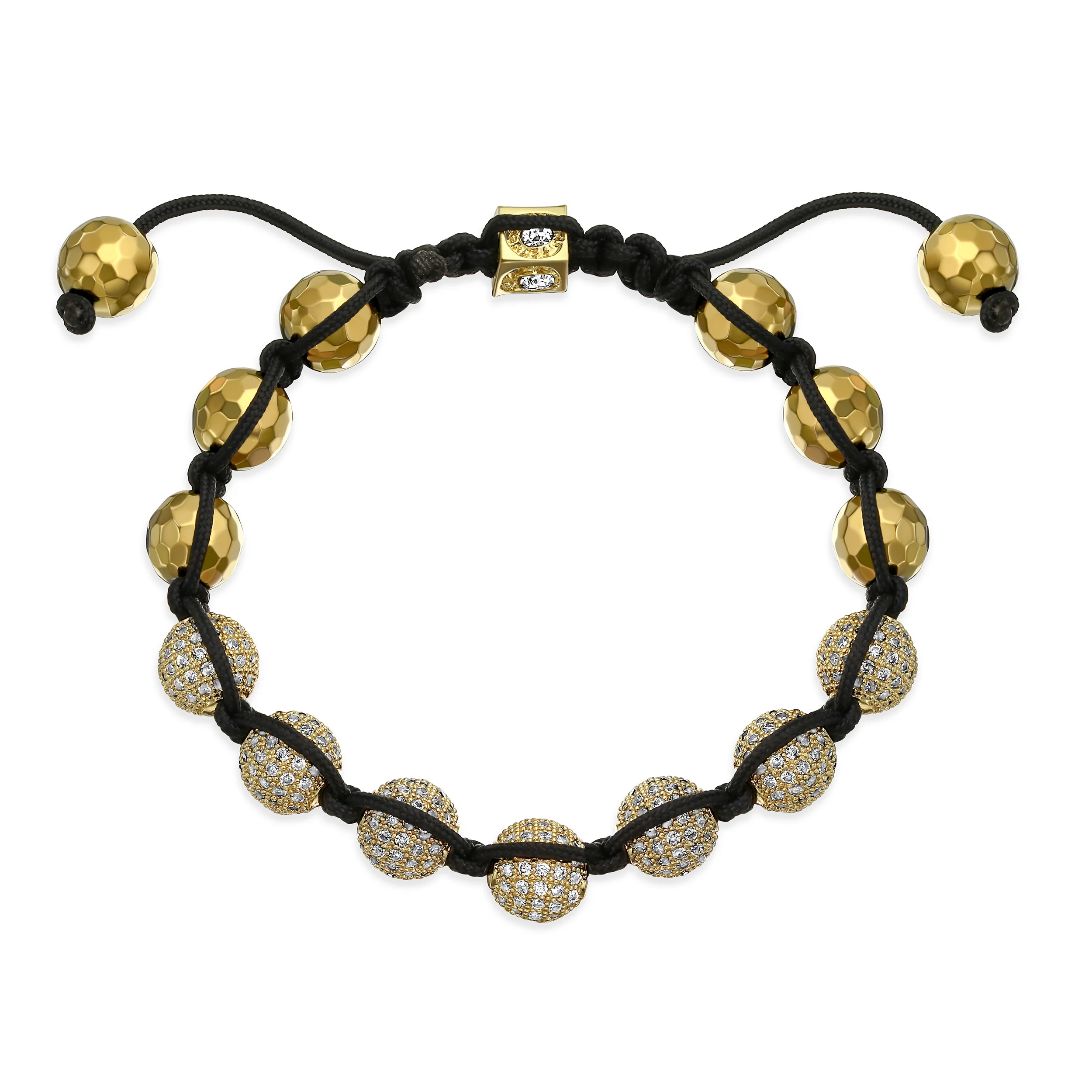 Black White Gold Tone Chain Crystal Ball Link Bracelet  Cord - Image 6