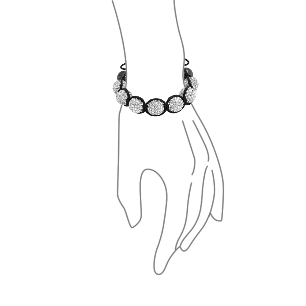 Black White Gold Tone Chain Crystal Ball Link Bracelet  Cord - Image 7