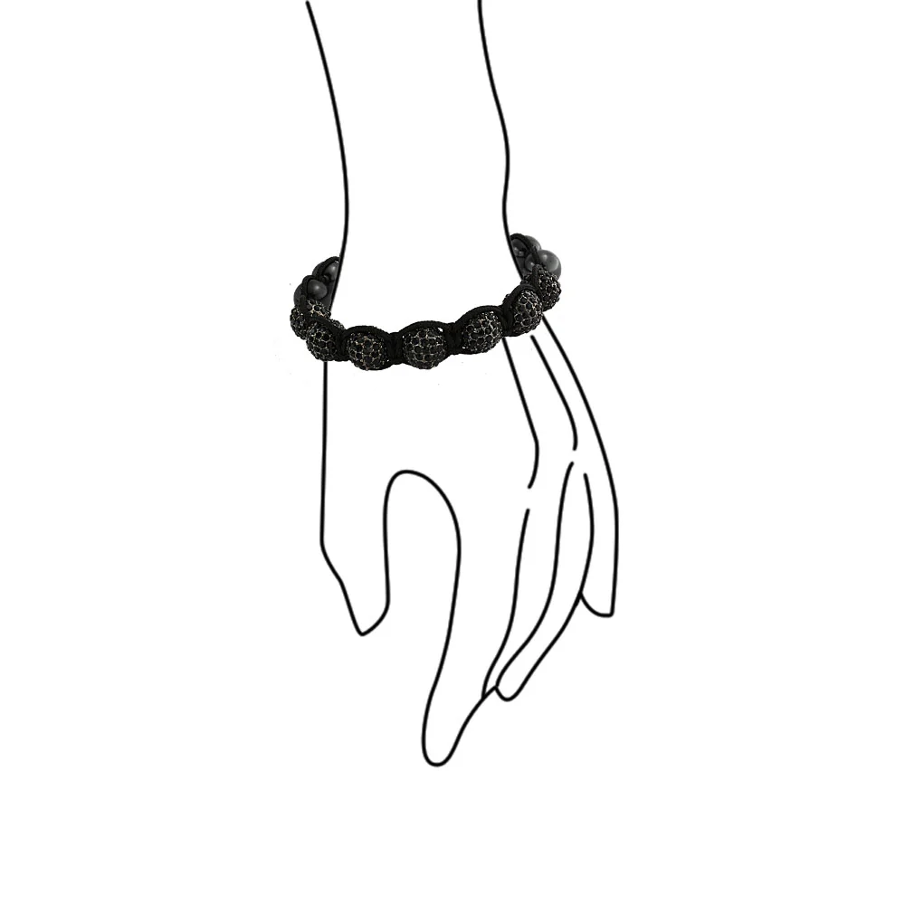 Black White Gold Tone Chain Crystal Ball Link Bracelet  Cord - Image 8