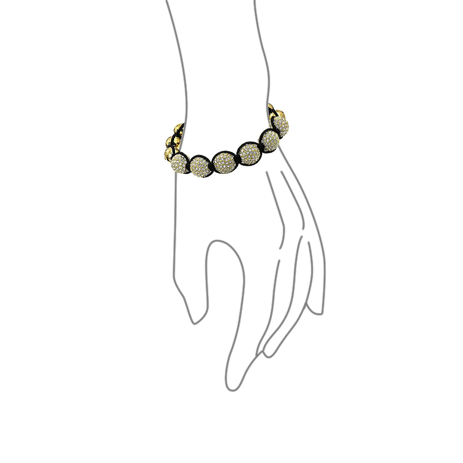 Black White Gold Tone Chain Crystal Ball Link Bracelet  Cord - Image 9