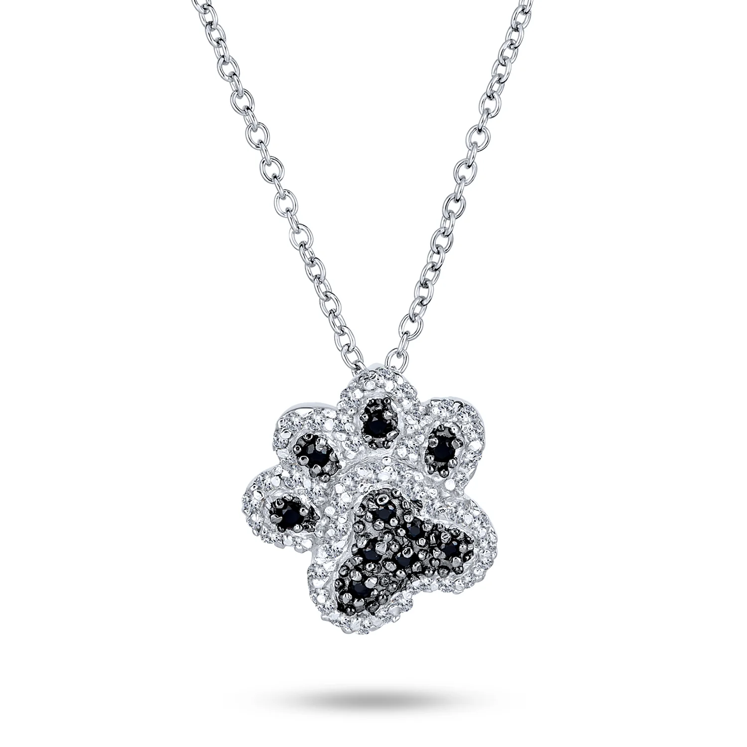 Pave CZ Pet Paw Print Pendant Necklace Sterling Silver