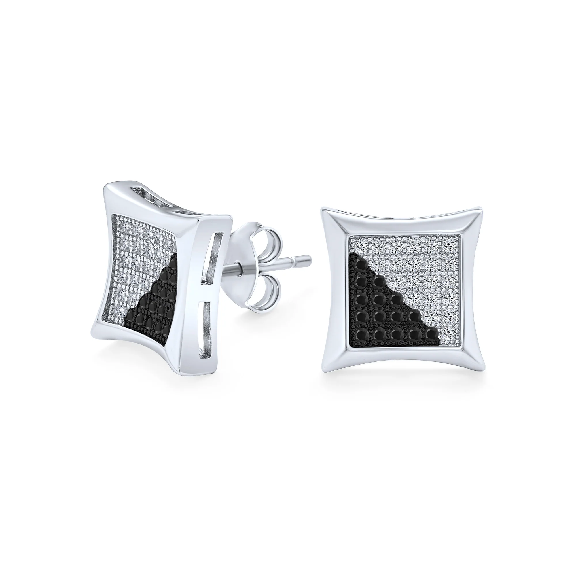 Black Yellow Blue Square CZ Stud Earrings Sterling Silver
