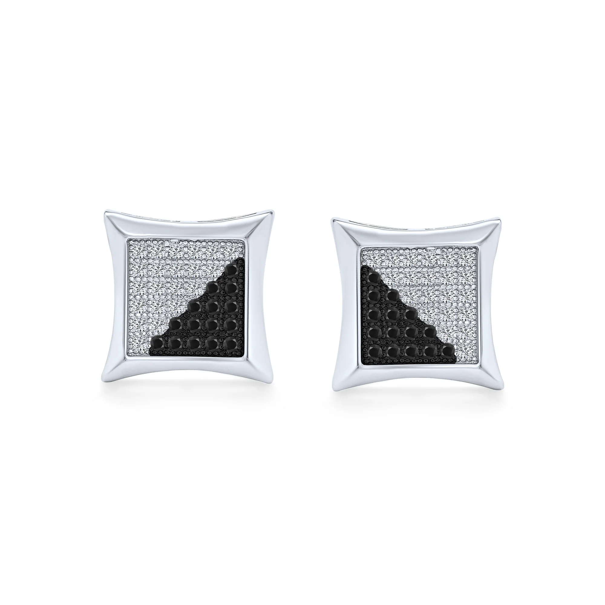 Black Yellow Blue Square CZ Stud Earrings Sterling Silver - Image 2