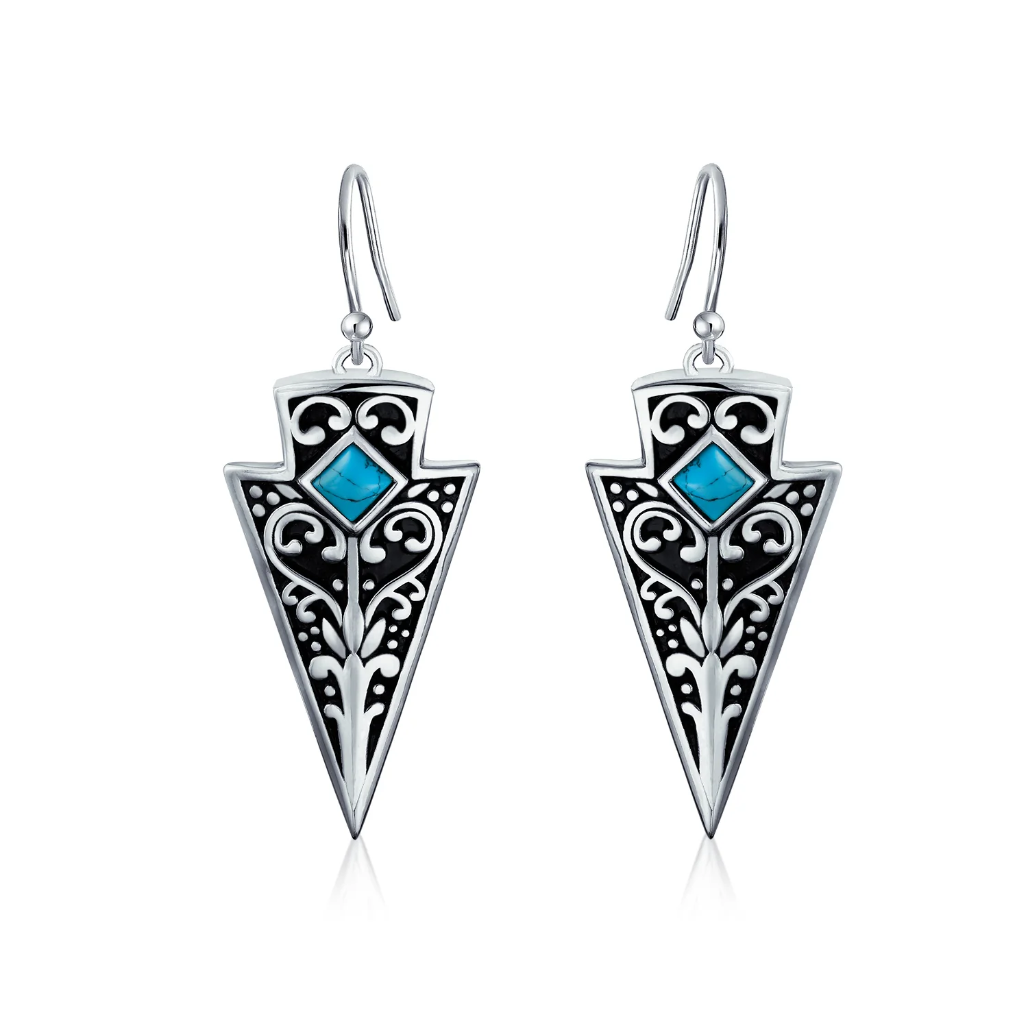 Blue Bead Arrowhead Dangle Gemstone Earrings Oxidized Silver - Image 2