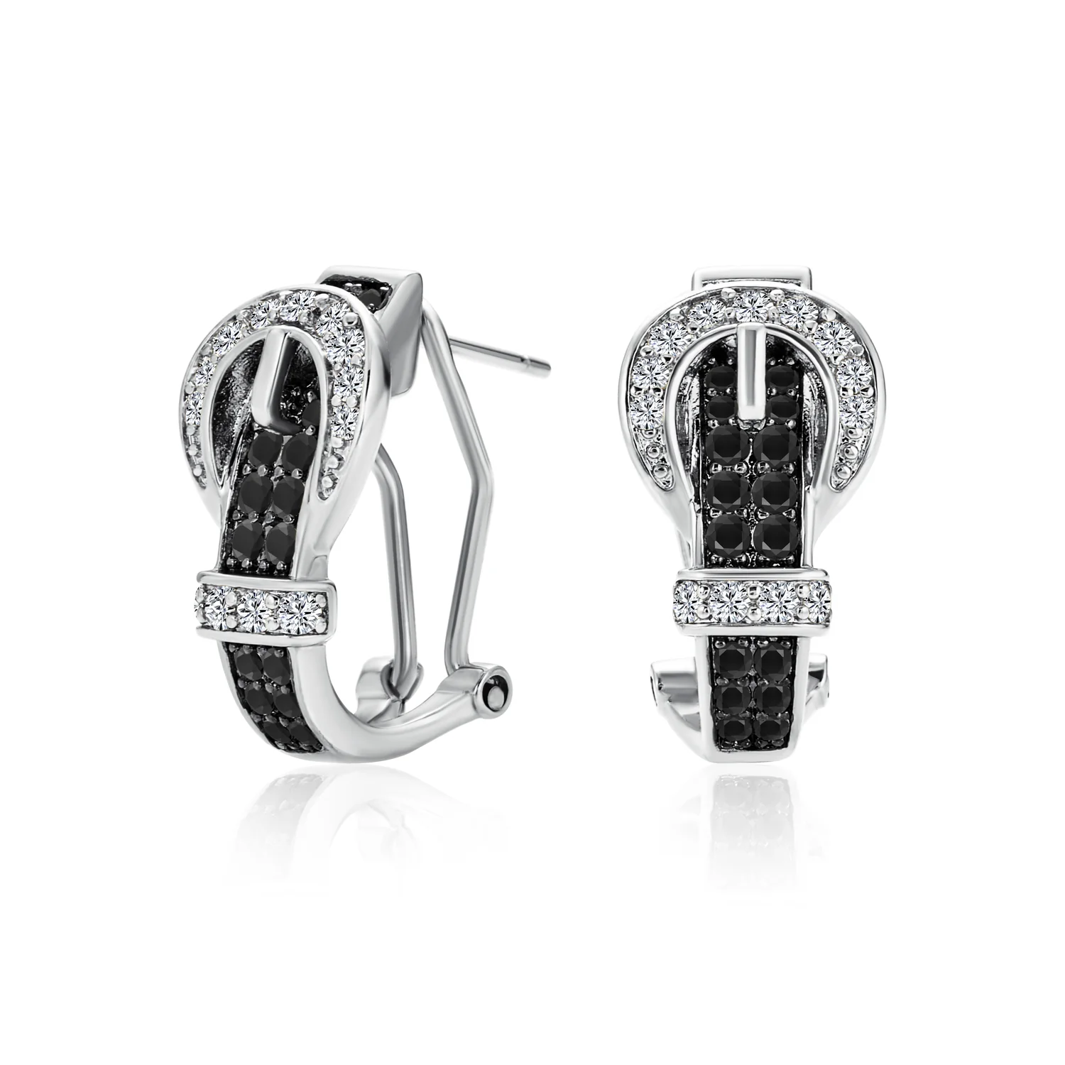 Blue Black Brown Pave CZ Stud Earrings 3D Belt Buckle