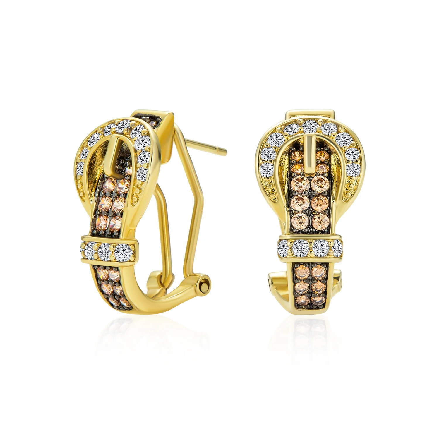 Blue Black Brown Pave CZ Stud Earrings 3D Belt Buckle - Image 2
