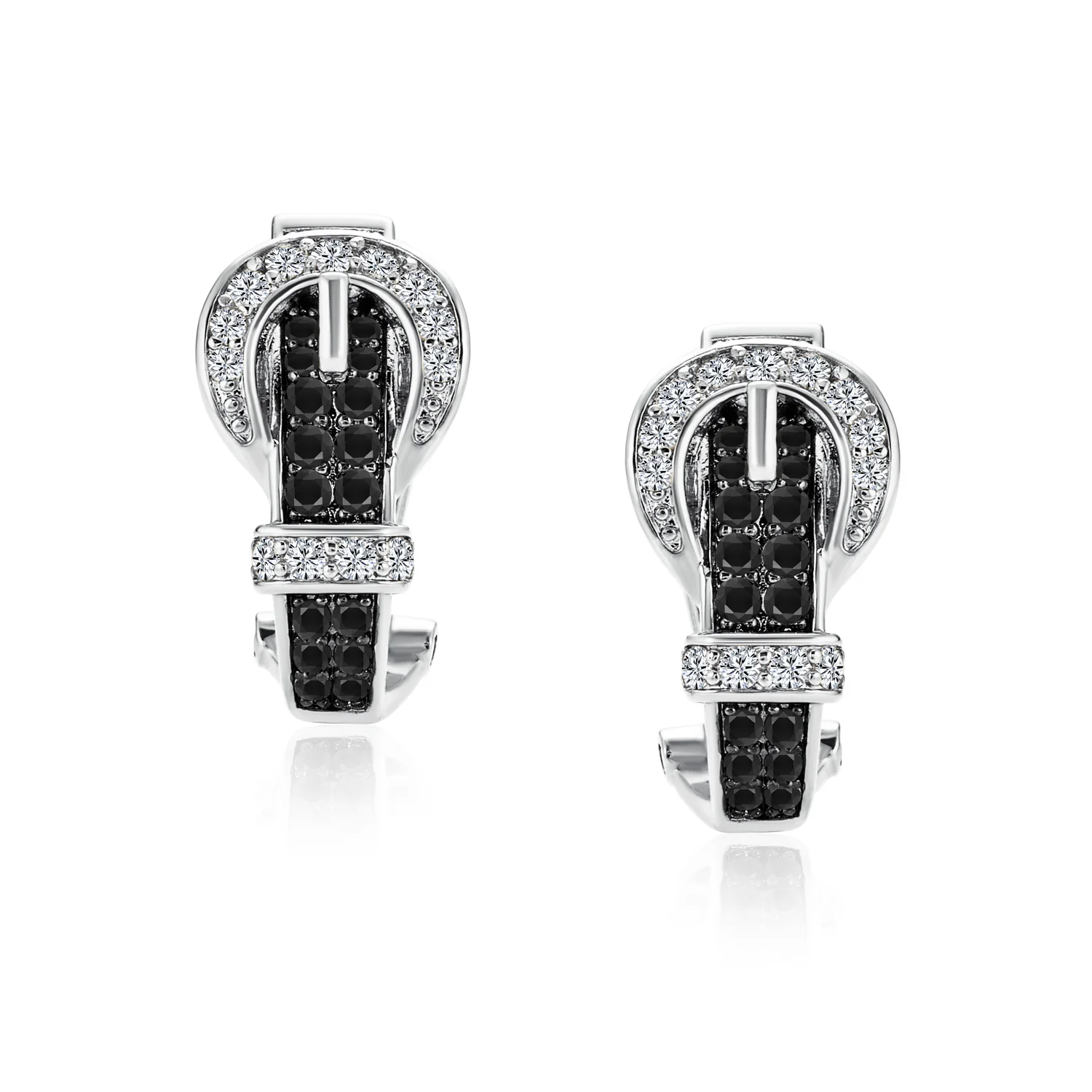 Blue Black Brown Pave CZ Stud Earrings 3D Belt Buckle - Image 3