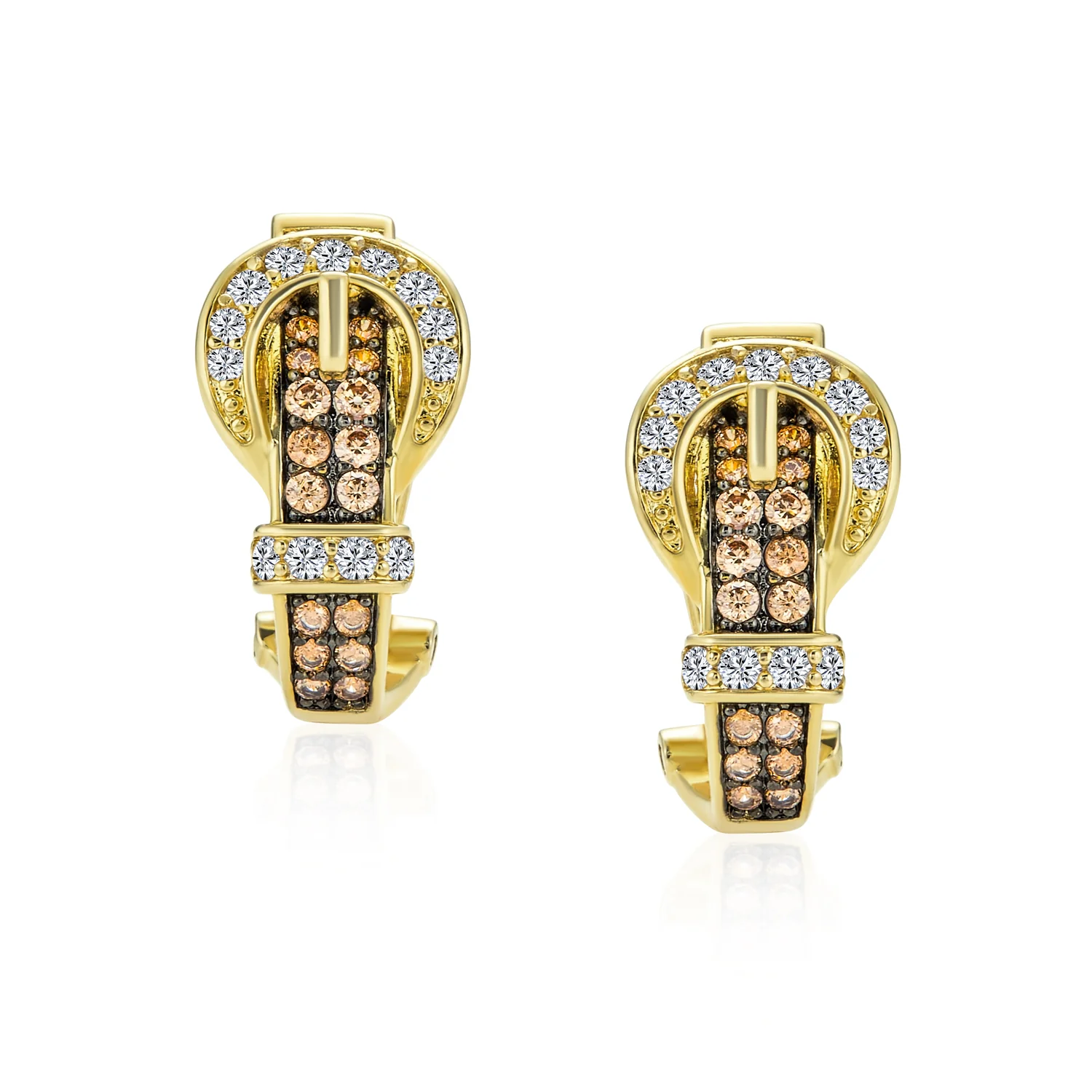 Blue Black Brown Pave CZ Stud Earrings 3D Belt Buckle - Image 4