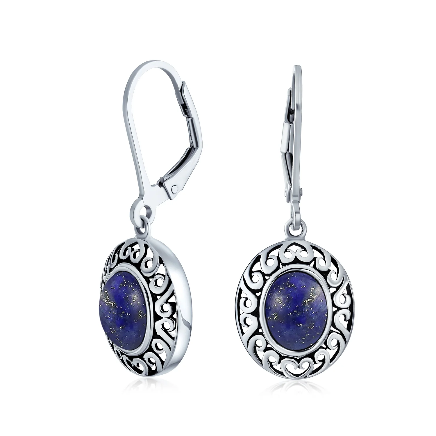 3CT Gemstone Oval Bezel Set Lever Back Dangle Earrings Sterling Silver