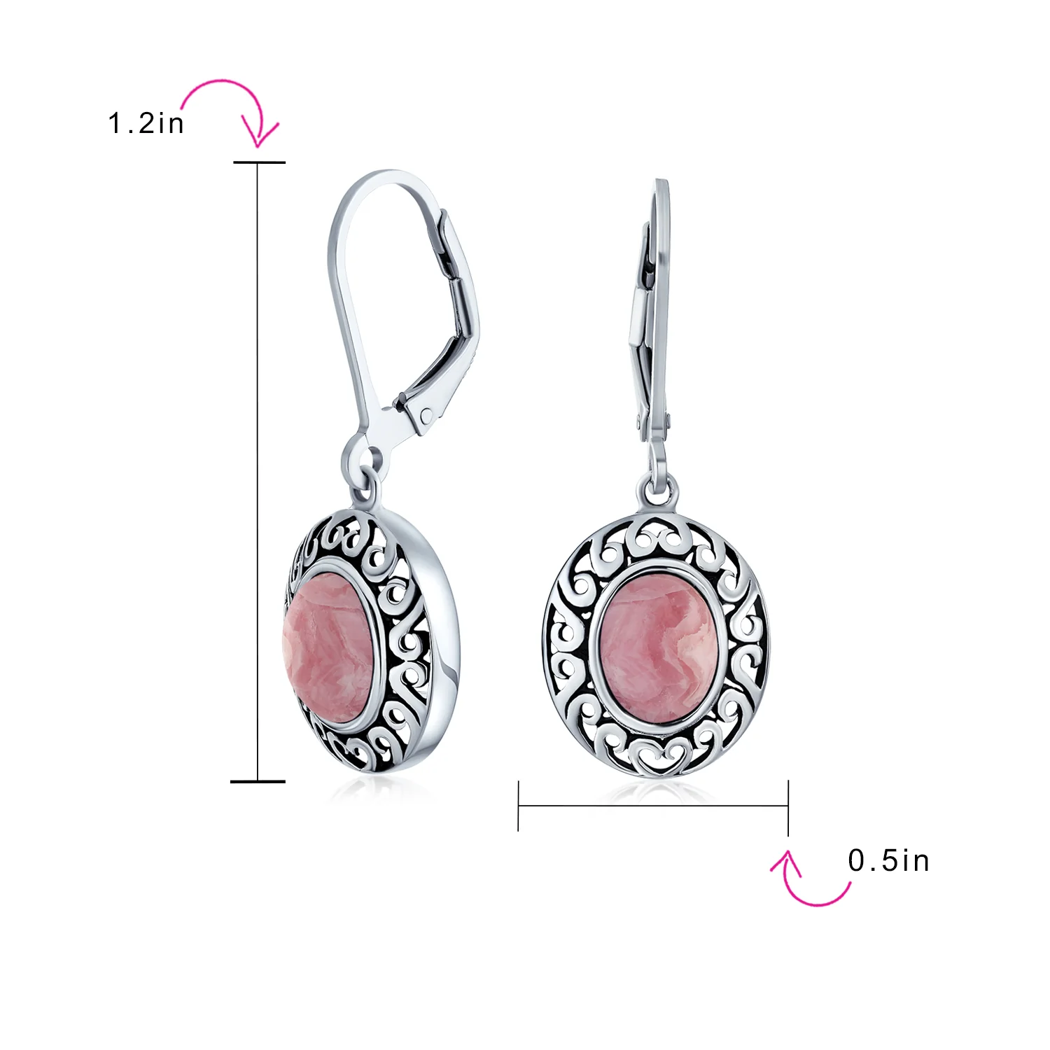 3CT Gemstone Oval Bezel Set Lever Back Dangle Earrings Sterling Silver - Image 19
