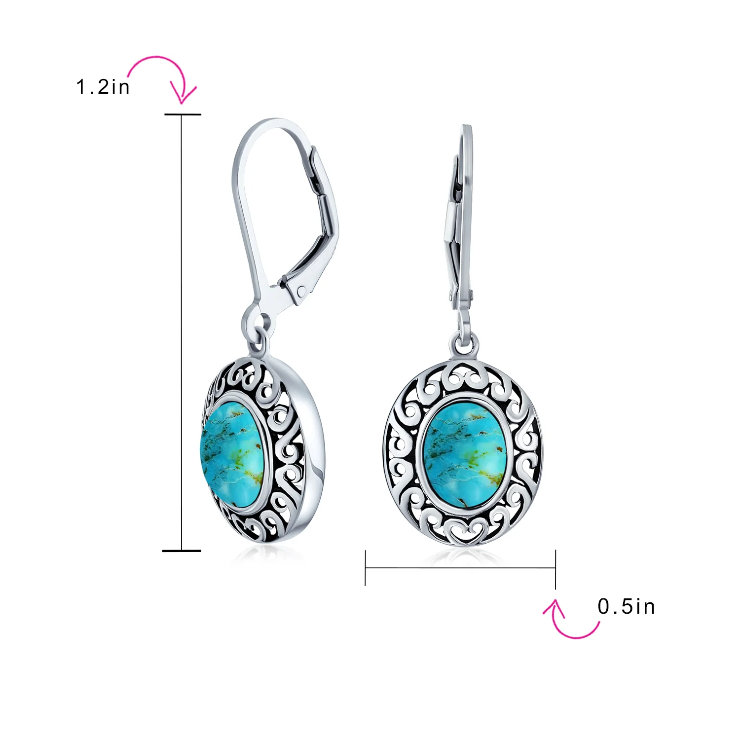 3CT Gemstone Oval Bezel Set Lever Back Dangle Earrings Sterling Silver - Image 20