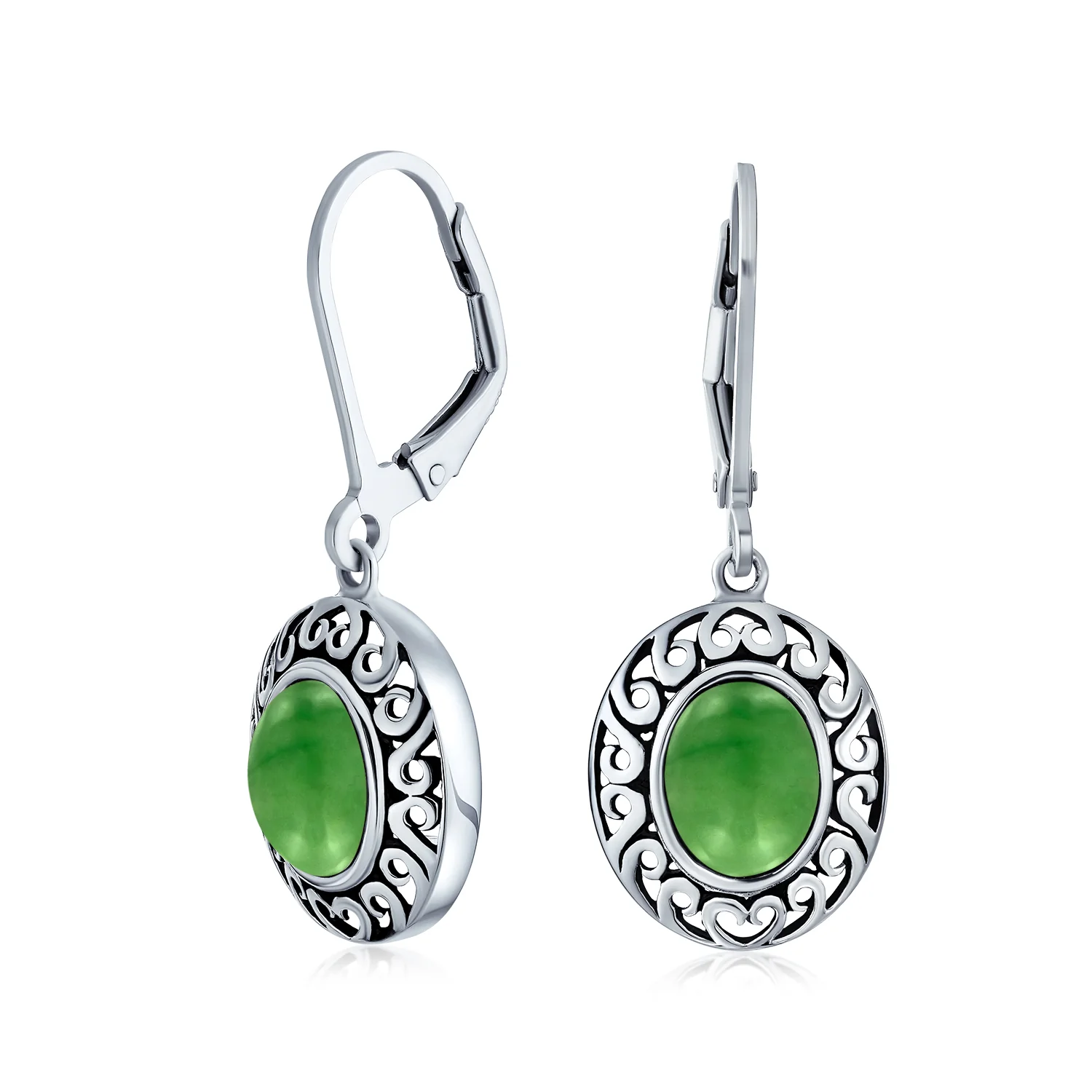 3CT Gemstone Oval Bezel Set Lever Back Dangle Earrings Sterling Silver - Image 3