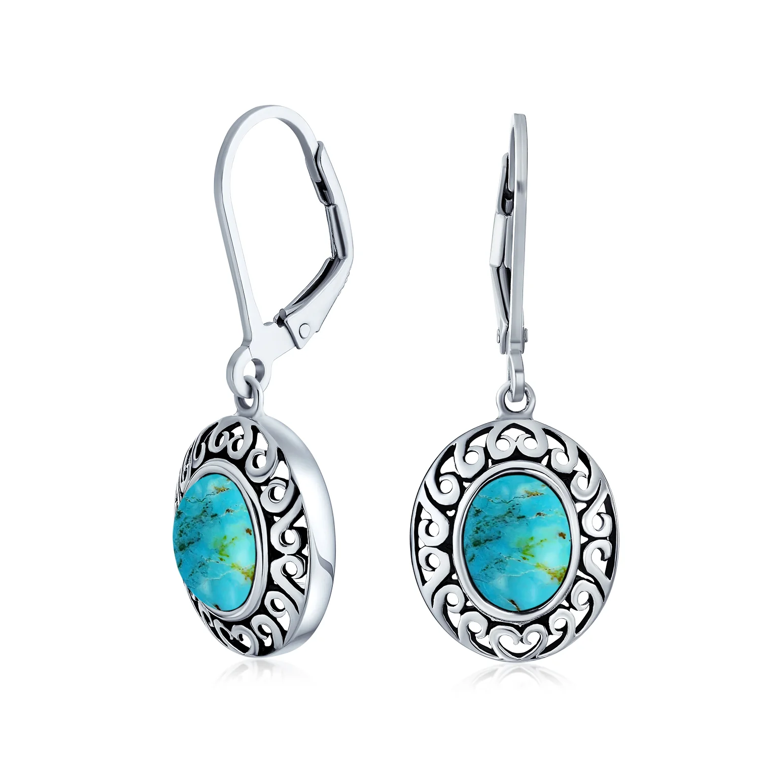 3CT Gemstone Oval Bezel Set Lever Back Dangle Earrings Sterling Silver - Image 5