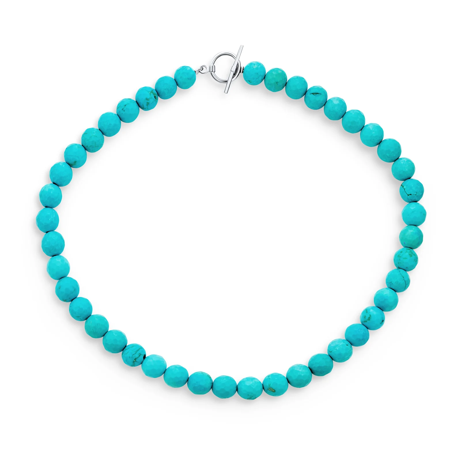 Semi-Precious Created Blue Turquoise Faceted Stone 10MM Bead Ball Strand Necklace 16 Inch - Image 3