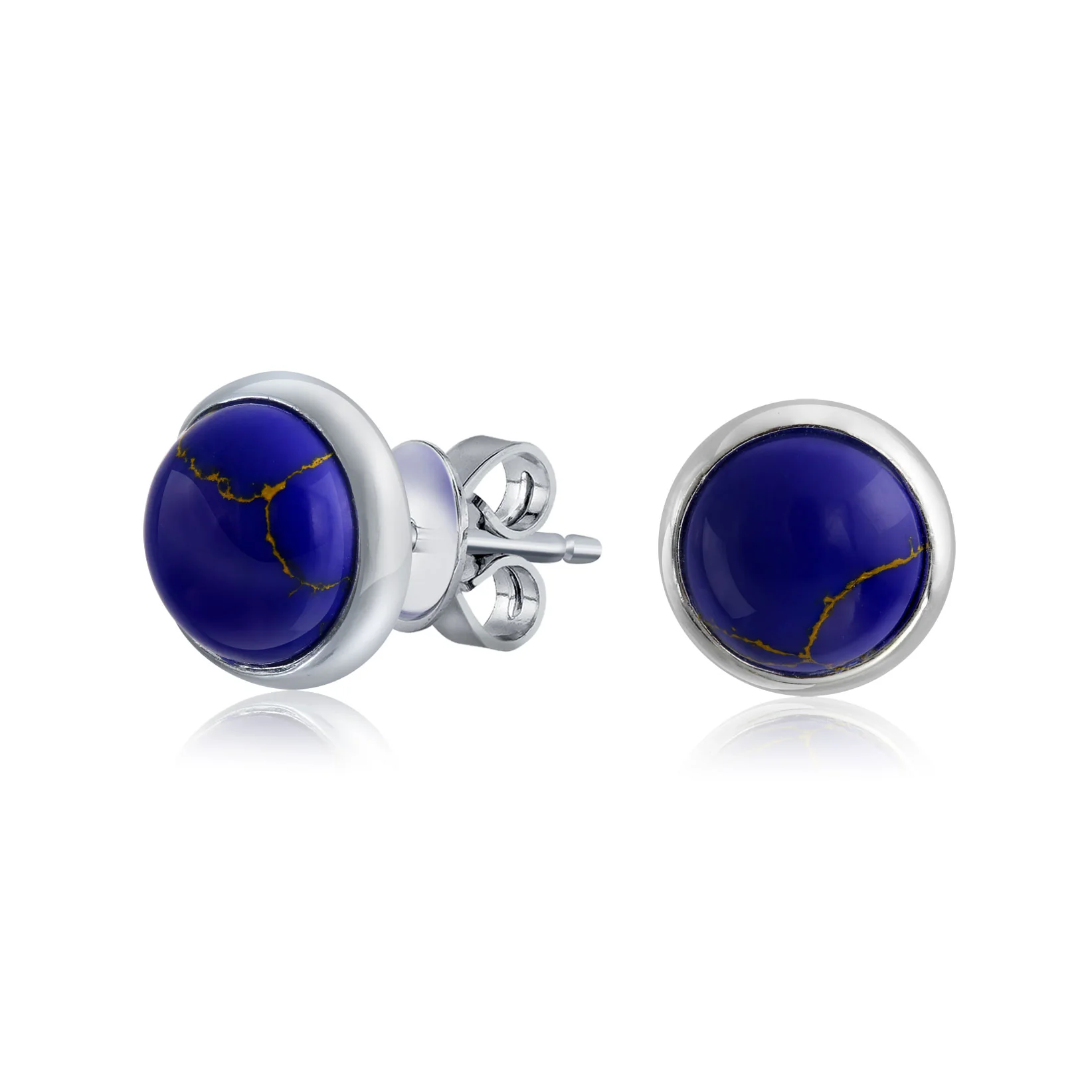 Blue Lapis Heart Cross Necklace & Dome Stud Earrings Jewelry Set Sterling Silver - Image 6