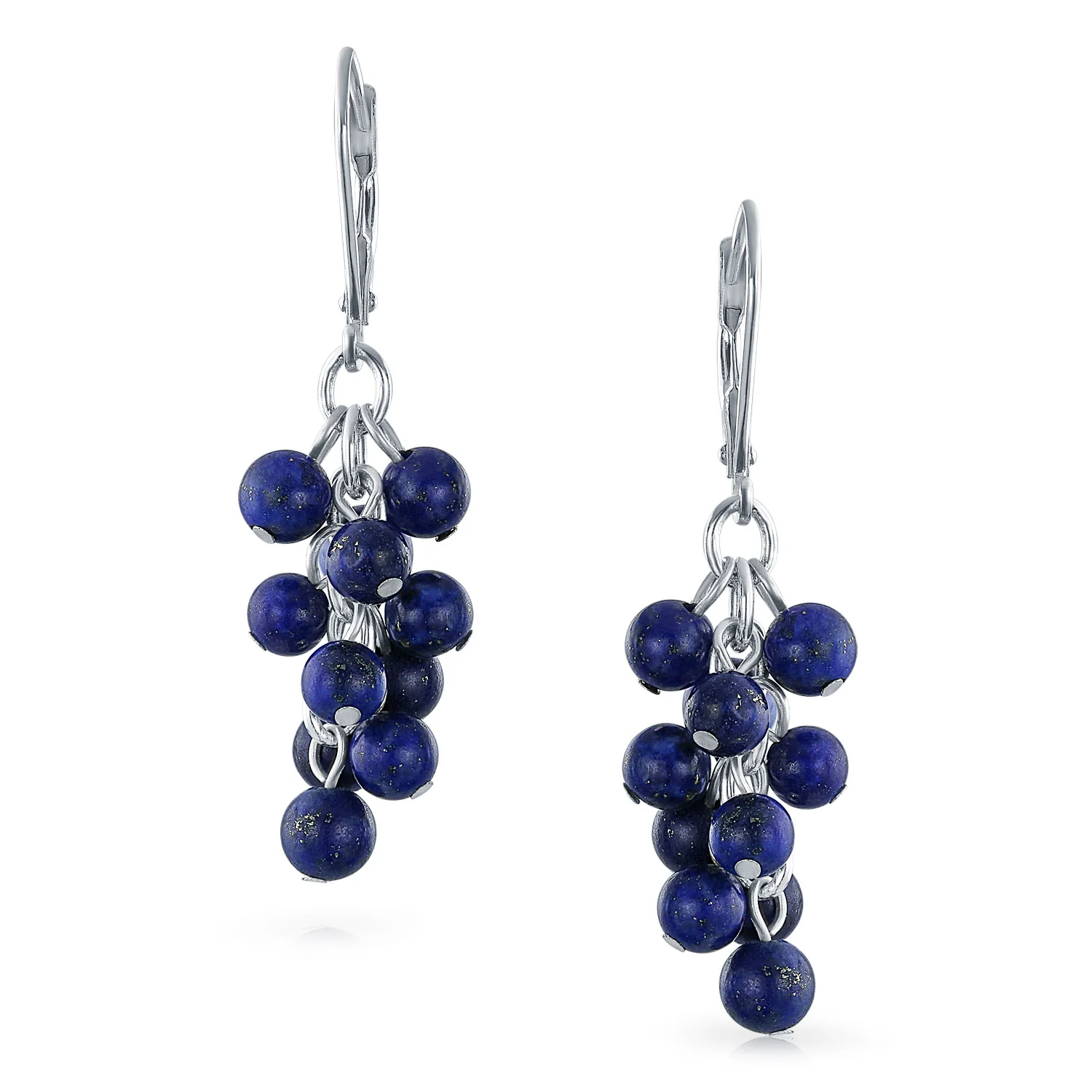 Blue Lapis Lazuli Dangle Gemstone Earrings Silver Leverback - Image 2