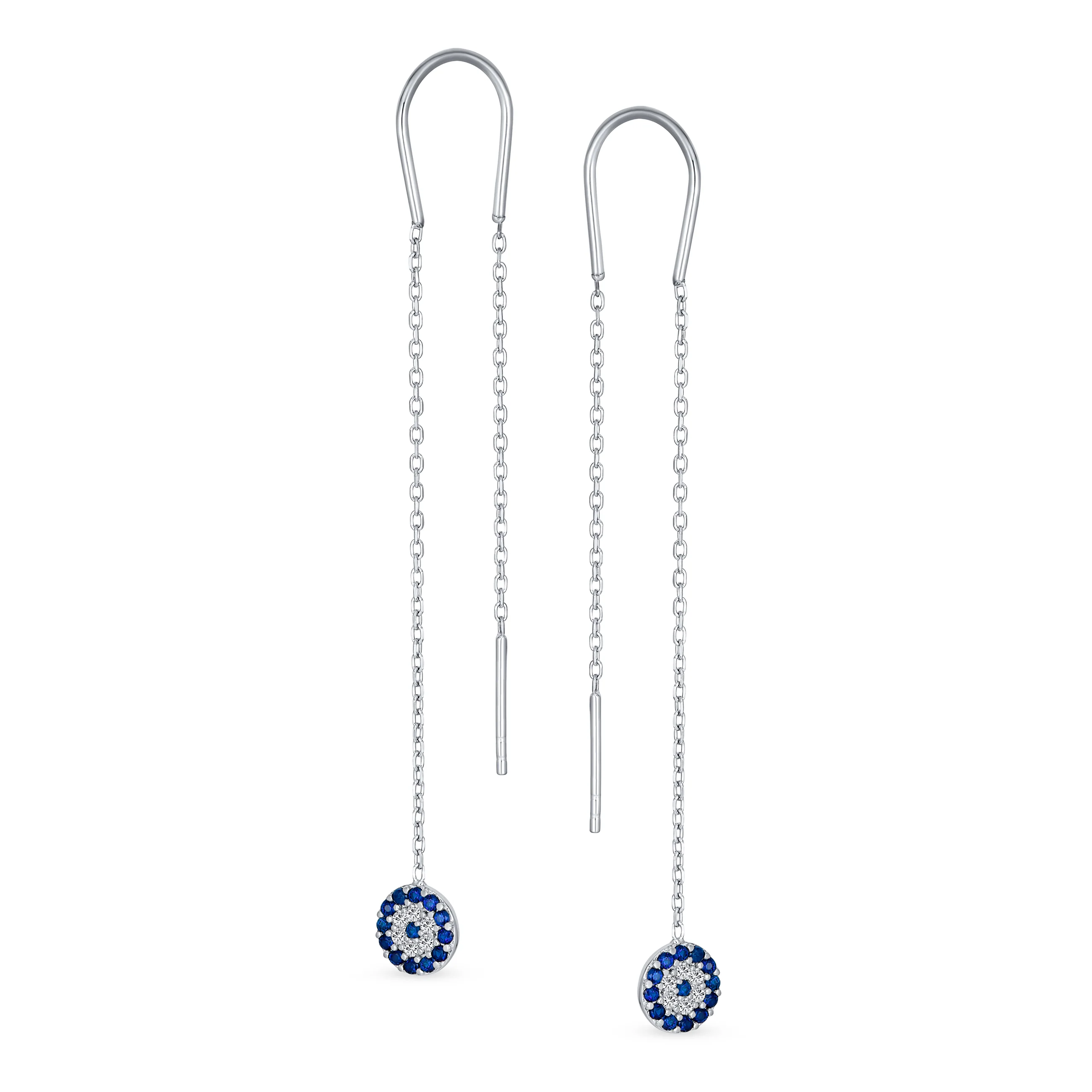 Blue Nazar Evil Eye Chandelier Earrings CZ Pave Silver - Image 2