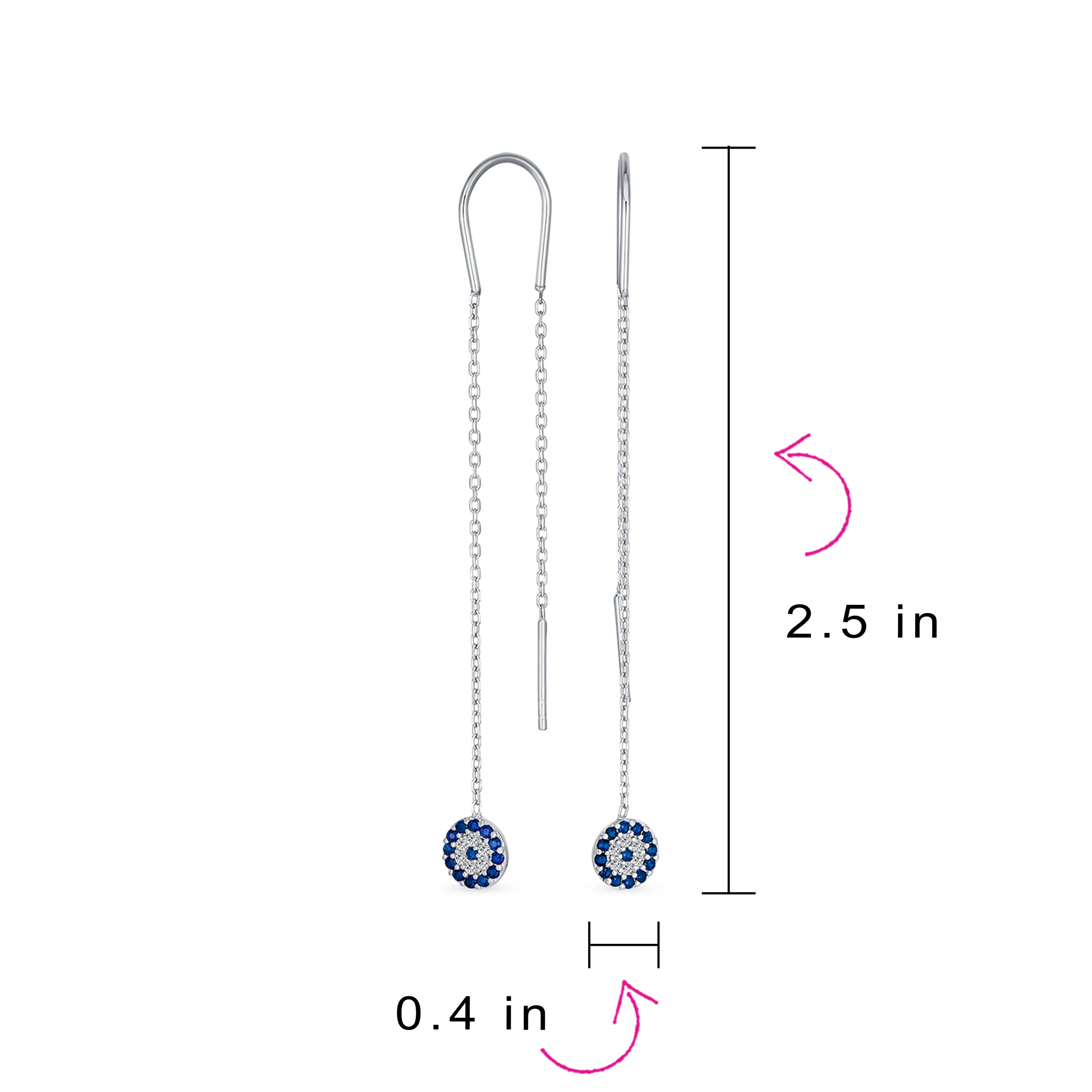Blue Nazar Evil Eye Chandelier Earrings CZ Pave Silver - Image 4