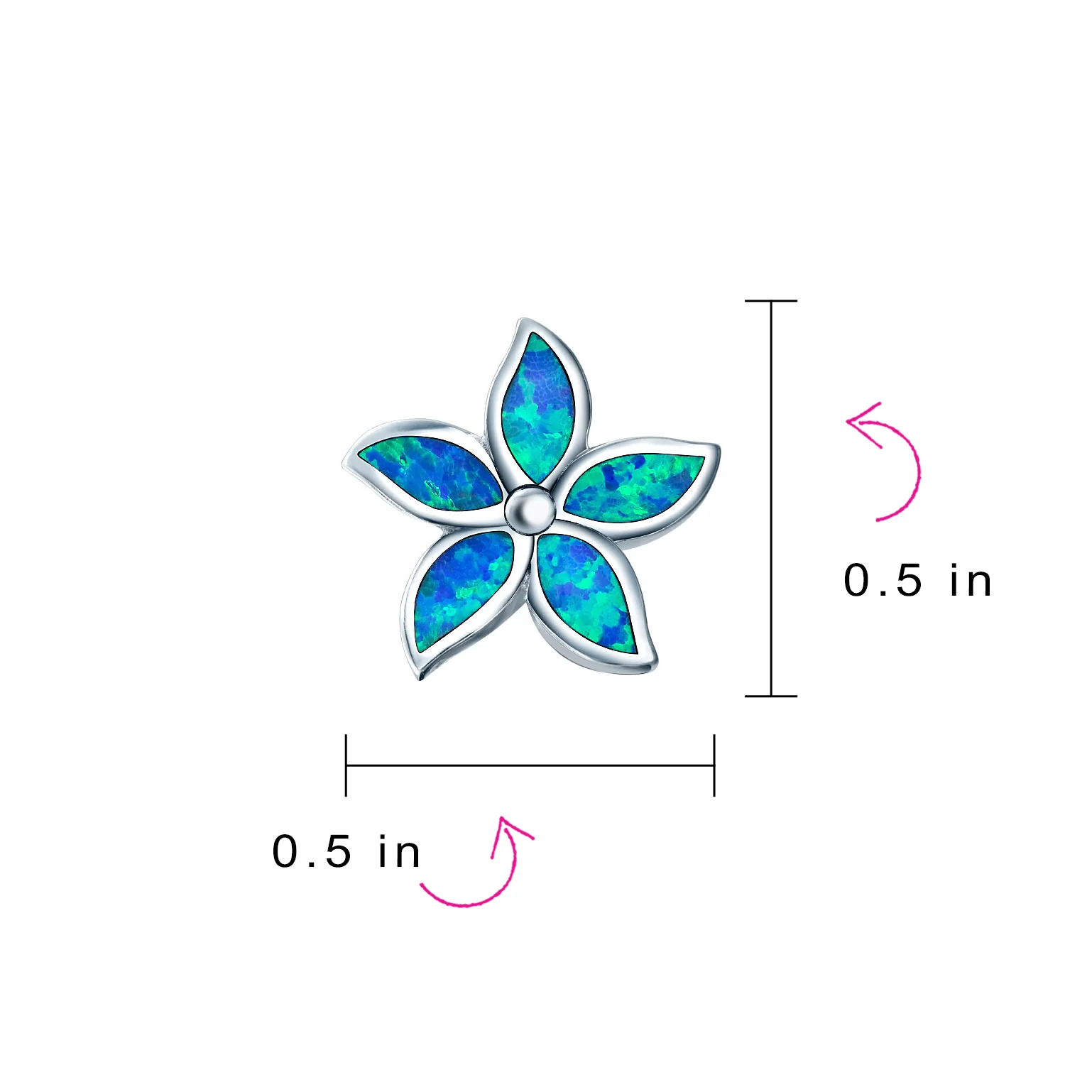 Created Blue Opal Inlay Petals Flower Stud Earrings .925 Sterling Silver - Image 4