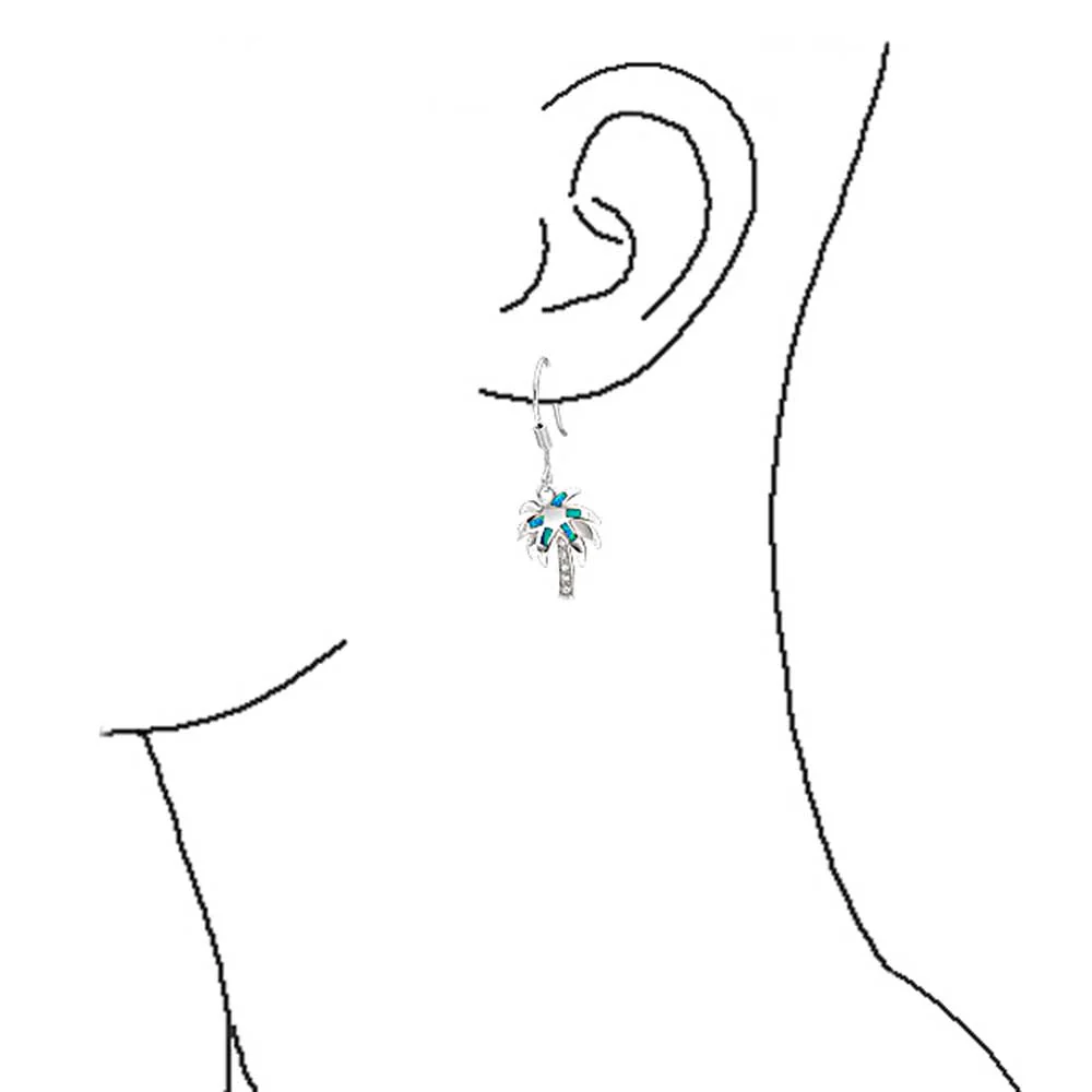 Blue Opal Palm Tree Dangle Gemstone Earrings French Wire - Image 3