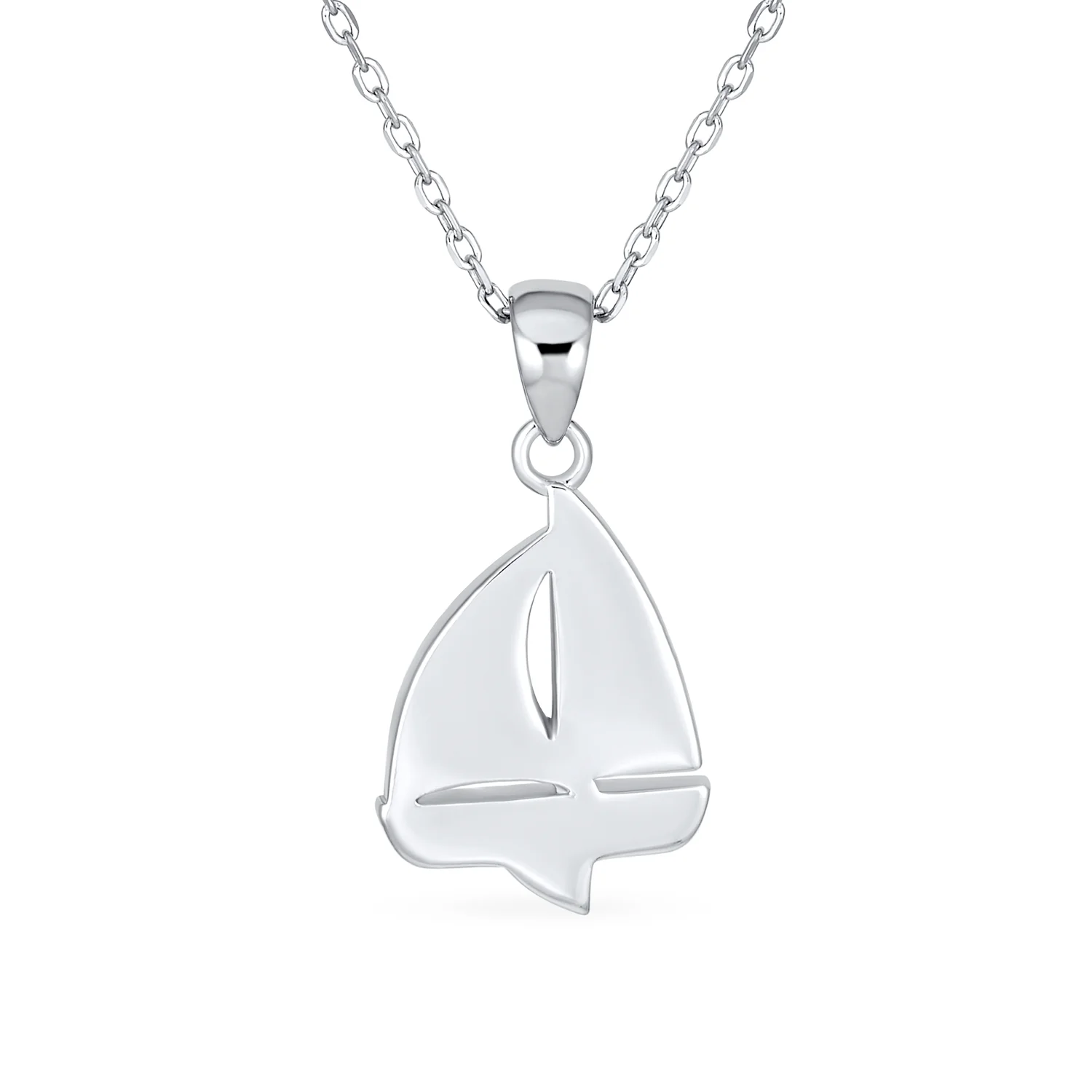 Nautical Created Blue Opal Sailboat Necklace Pendant .925 Sterling Silver - Image 2