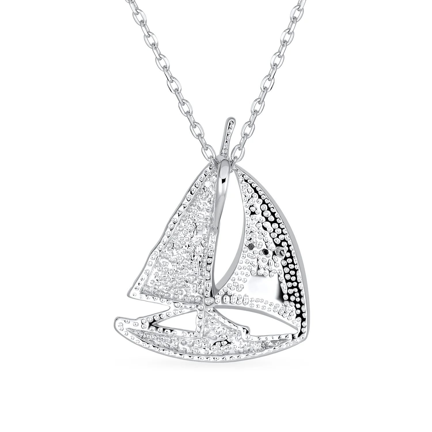 Nautical Created Blue Opal Sailboat Necklace Pendant .925 Sterling Silver - Image 2