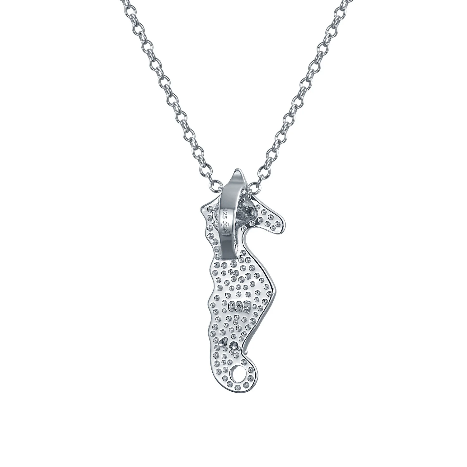 Sea Creature Nautical Created Blue Opal Seahorse Pendant Necklace .925 Sterling Silver - Image 2