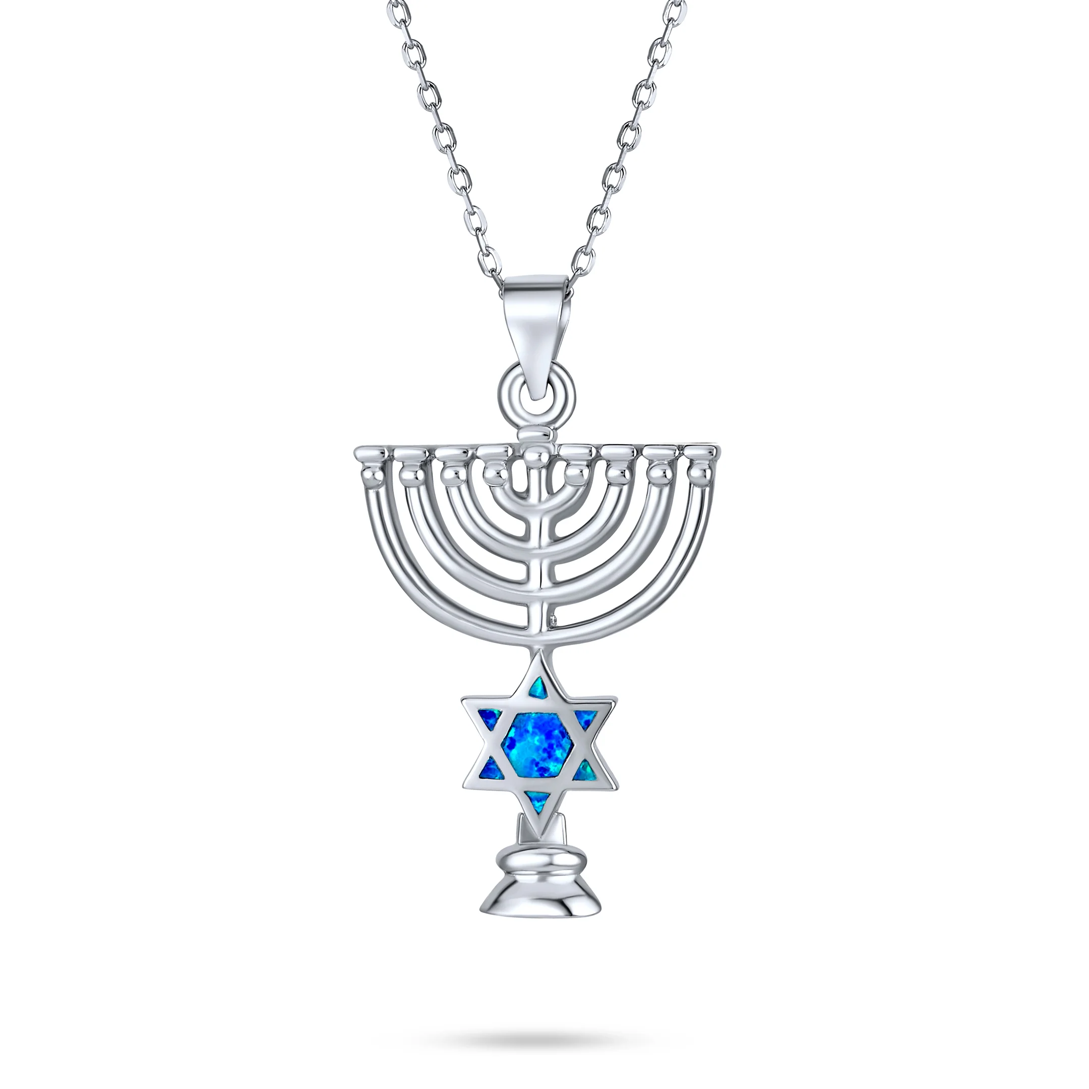 Blue Opal Judaica Star of David Pendant Necklace Bat Mitzvah - Image 2