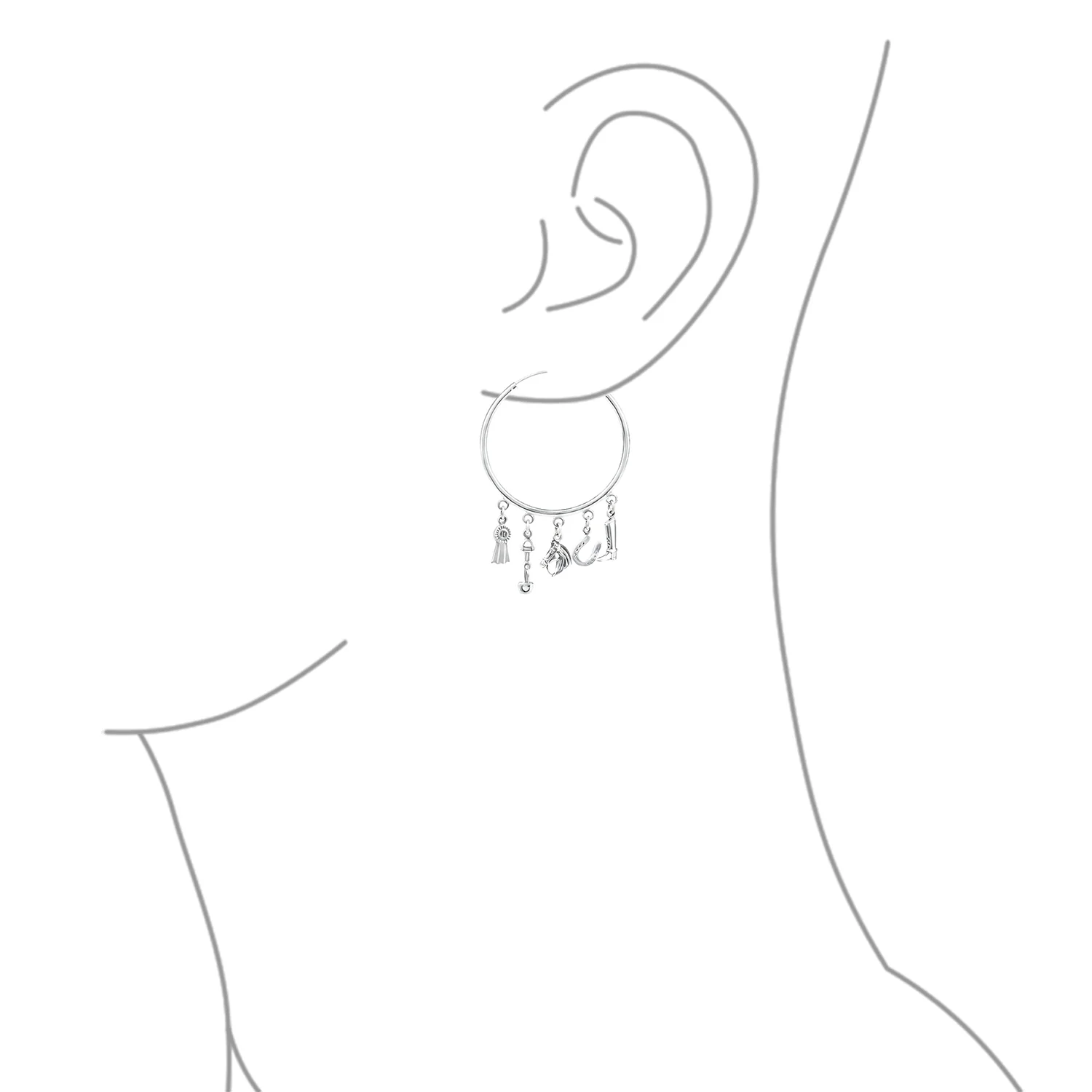 Blue Ribbon Horse Hoop Huggie Earrings Horseshoe Charms - Image 3