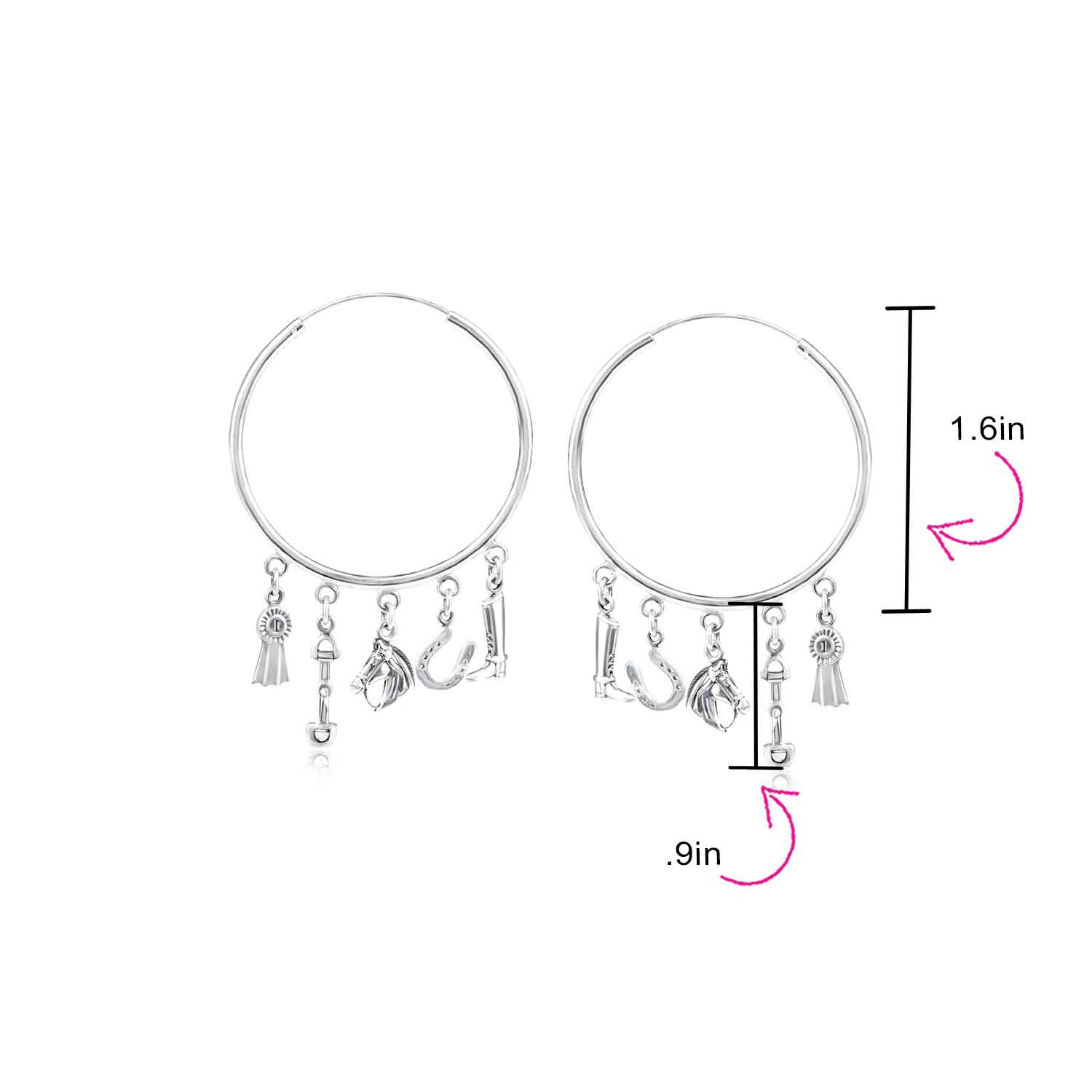 Blue Ribbon Horse Hoop Huggie Earrings Horseshoe Charms - Image 4