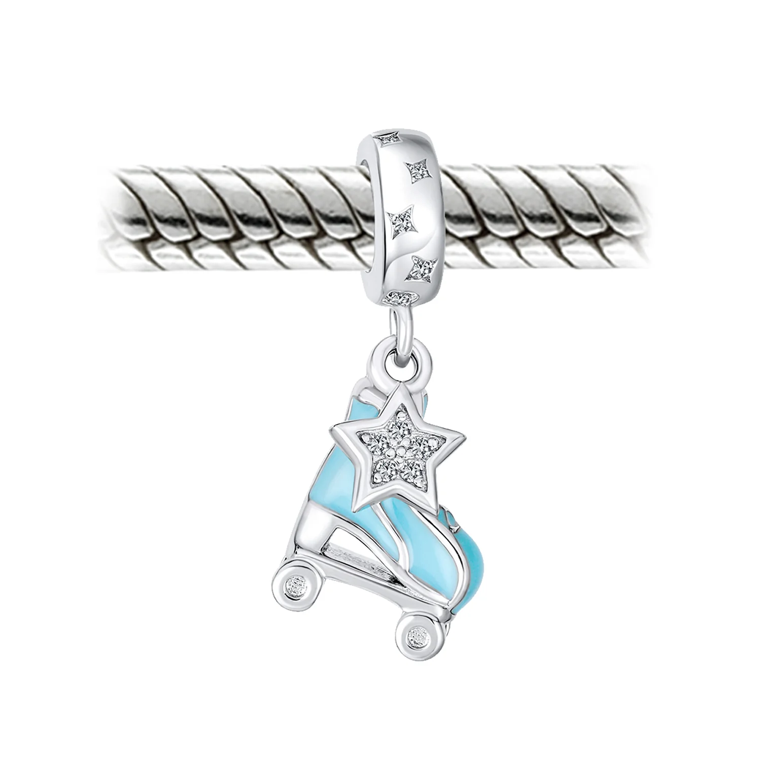 Blue Roller Skates Charm Bead Enamel Sterling Silver - Image 3