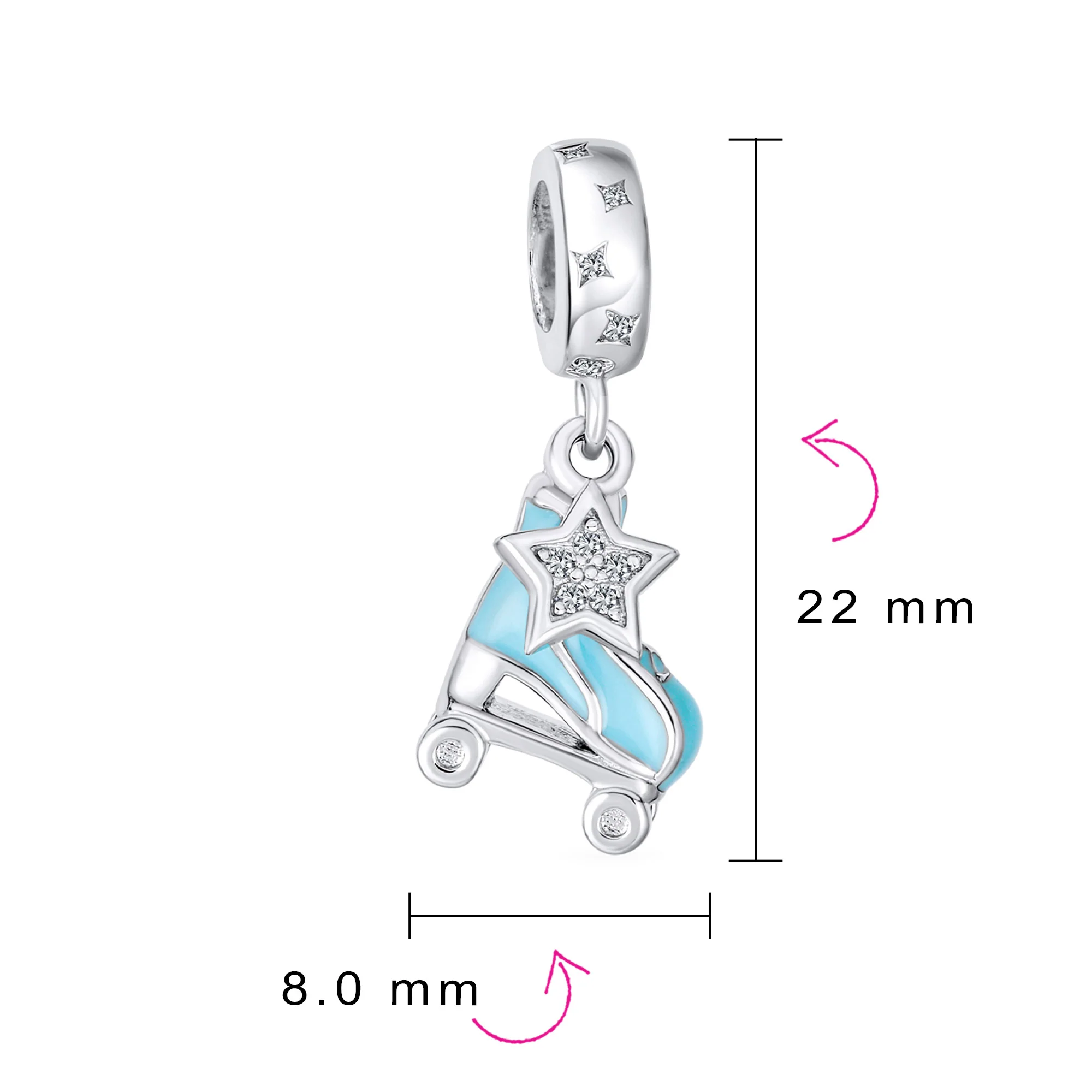 Blue Roller Skates Charm Bead Enamel Sterling Silver - Image 4