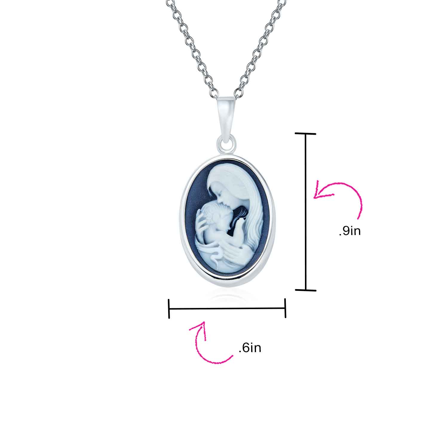 Classic Vintage Style Blue Black White Cameo Pendant Necklace in Sterling Silver - Image 10