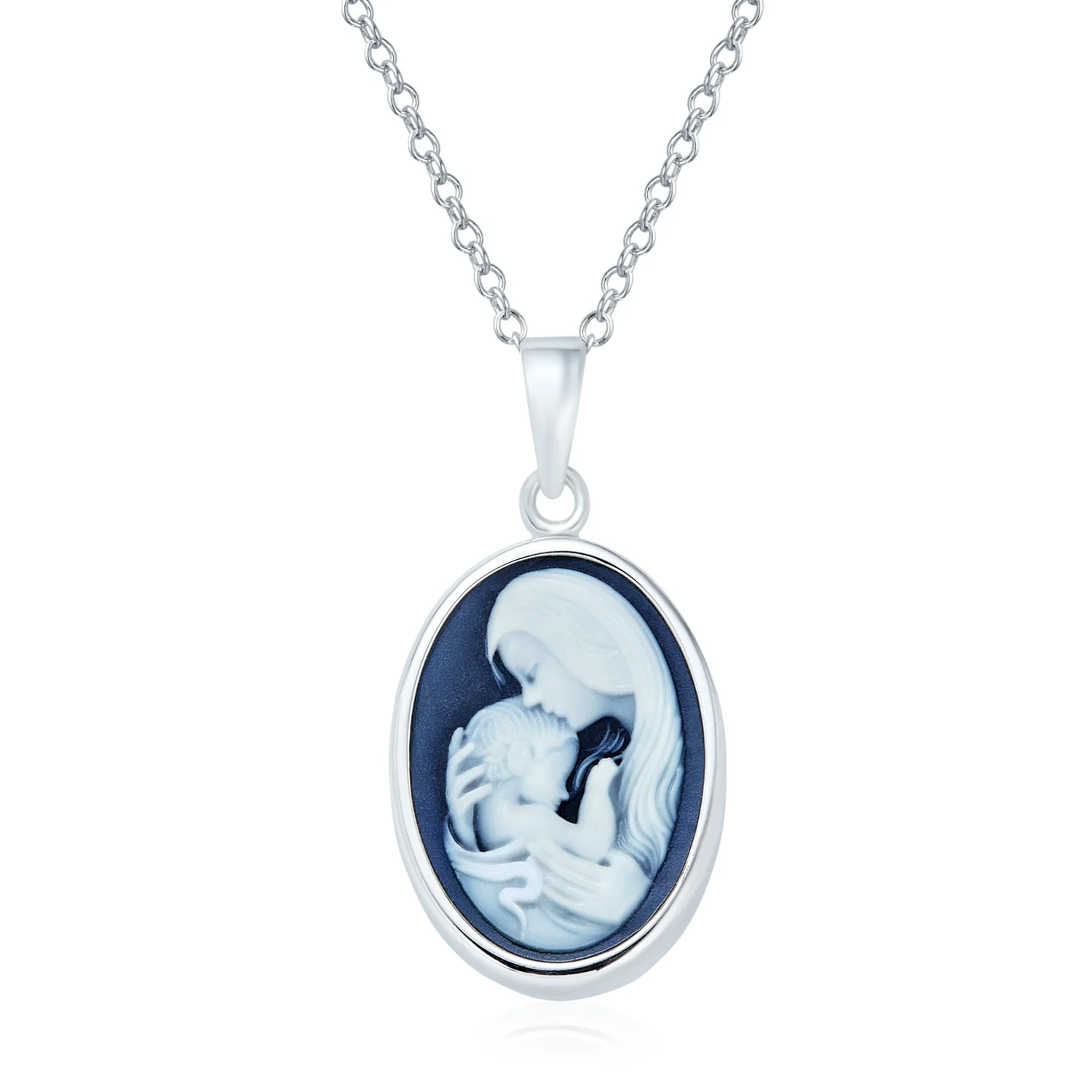 Classic Vintage Style Blue Black White Cameo Pendant Necklace in Sterling Silver - Image 2