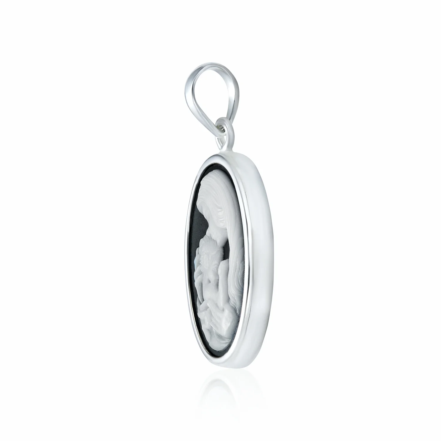 Classic Vintage Style Blue Black White Cameo Pendant Necklace in Sterling Silver - Image 3