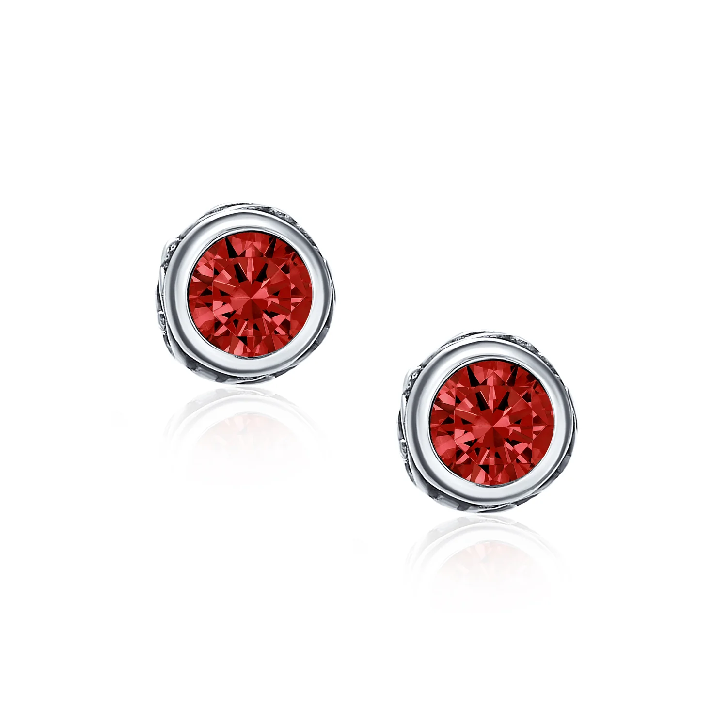 Boho Bali Birthstone Gemstone Stud Earrings Oxidized Silver - Image 11
