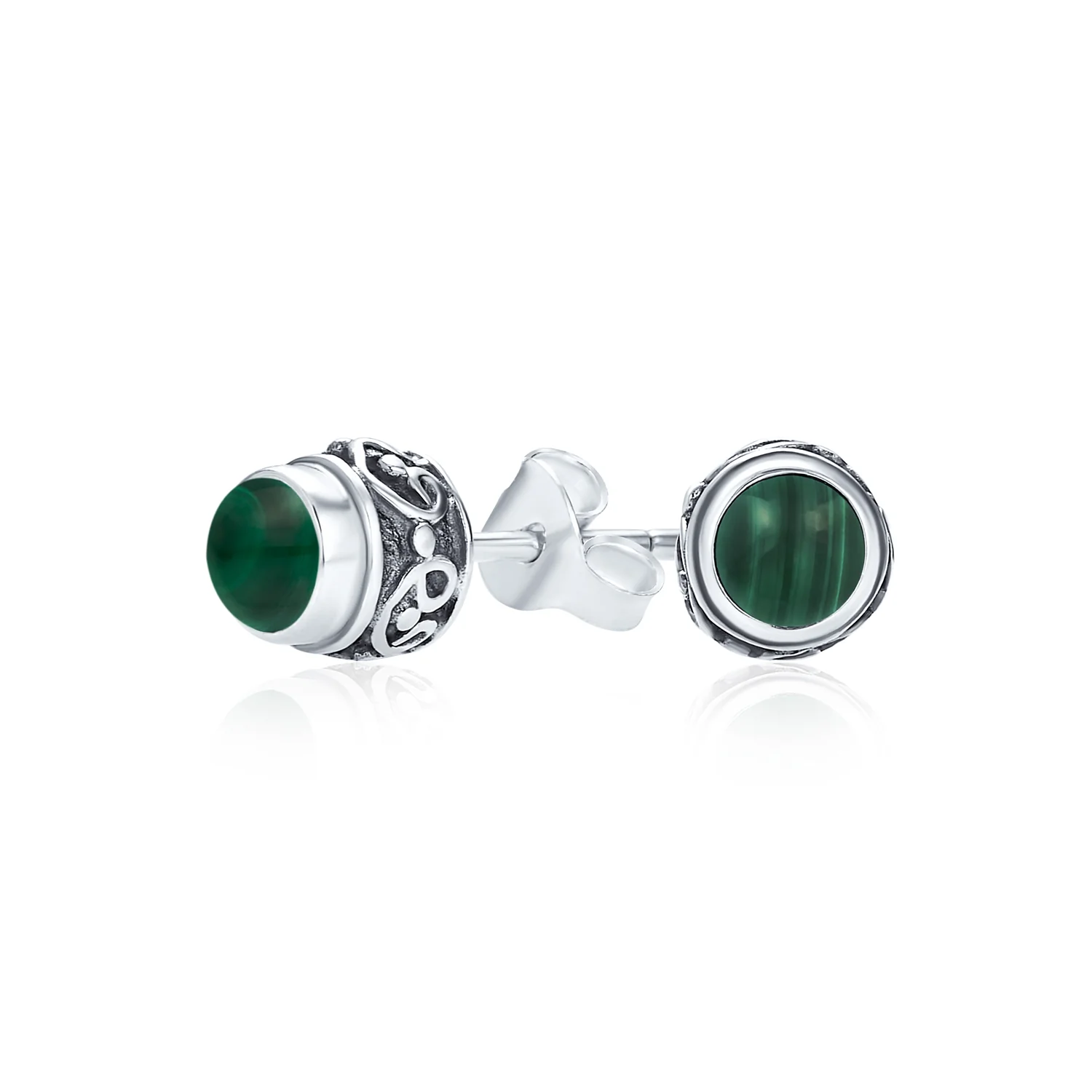 Boho Bali Birthstone Gemstone Stud Earrings Oxidized Silver - Image 3