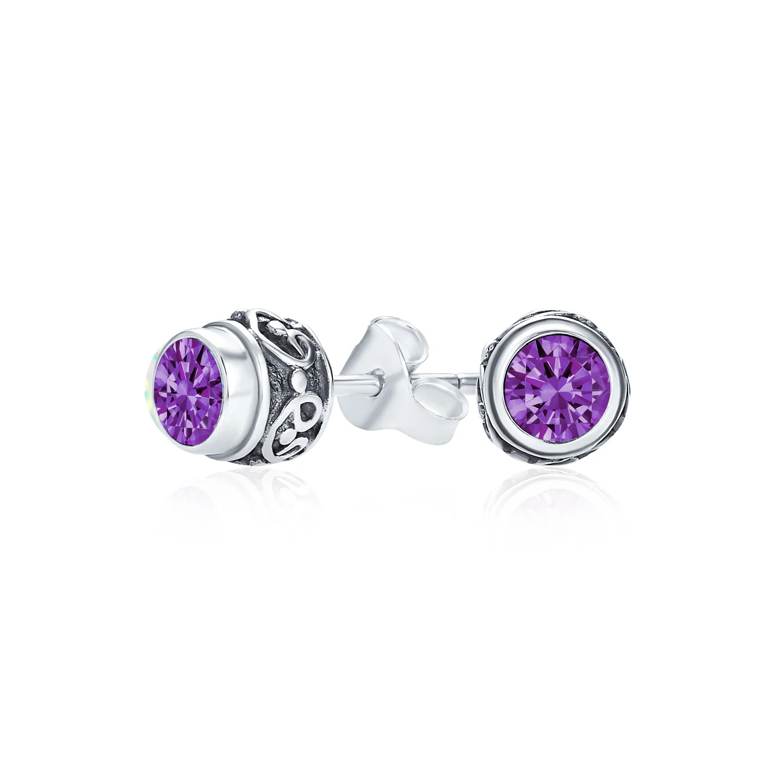 Boho Bali Birthstone Gemstone Stud Earrings Oxidized Silver - Image 4