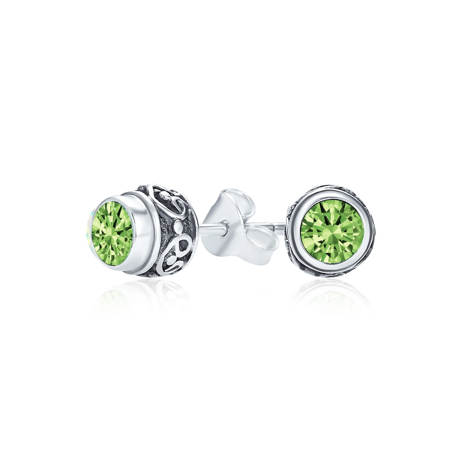 Boho Bali Birthstone Gemstone Stud Earrings Oxidized Silver - Image 5