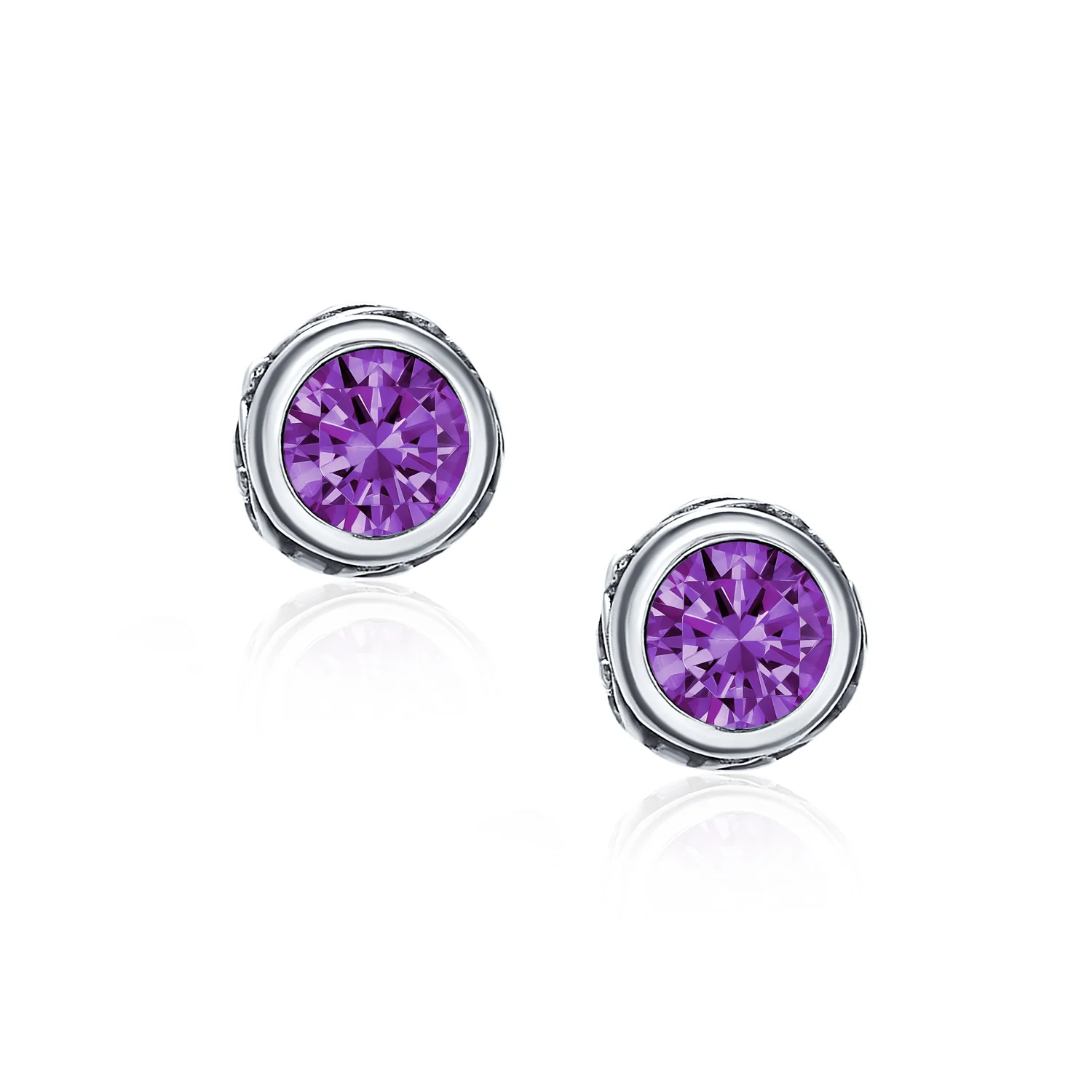 Boho Bali Birthstone Gemstone Stud Earrings Oxidized Silver - Image 9