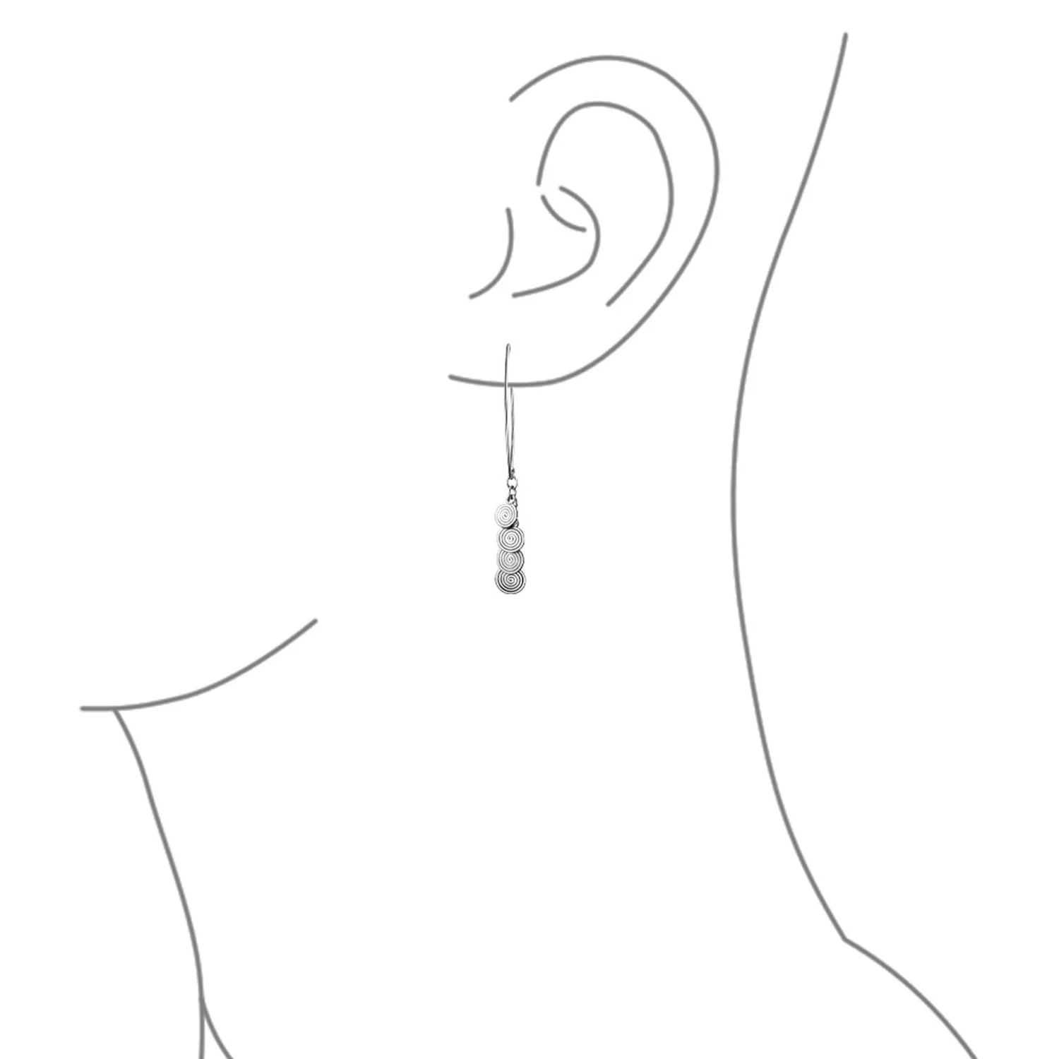 Boho Bali Style Geometric Dangle Earrings with Swirling Disc Sequin  Silver - Image 3