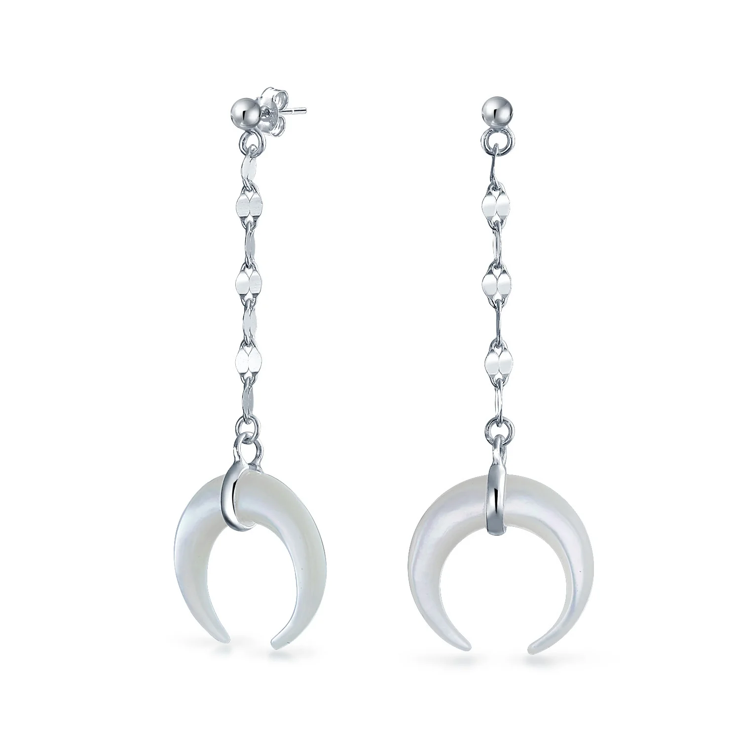 Crescent Moon White Shell Celestial Horn Dangle Earrings