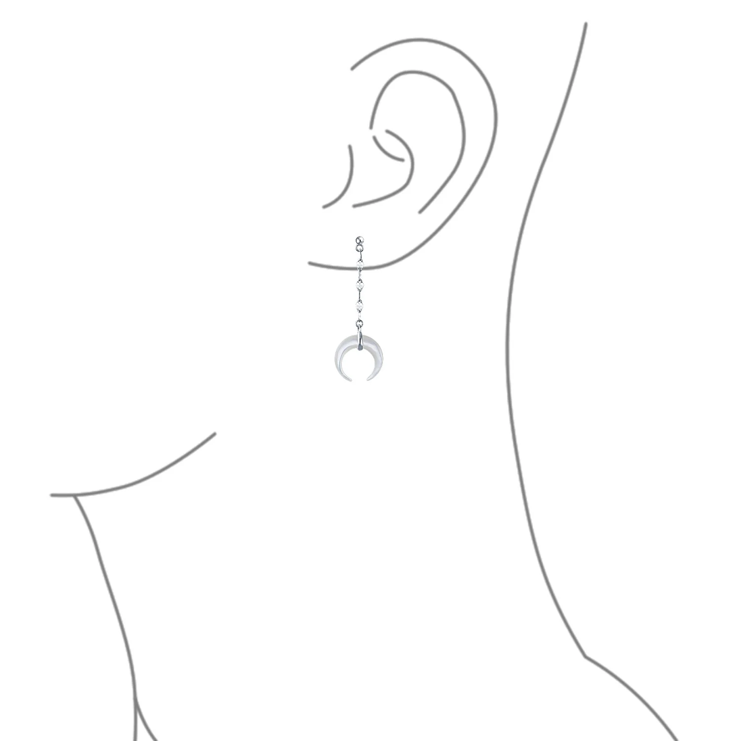 Crescent Moon White Shell Celestial Horn Dangle Earrings - Image 2